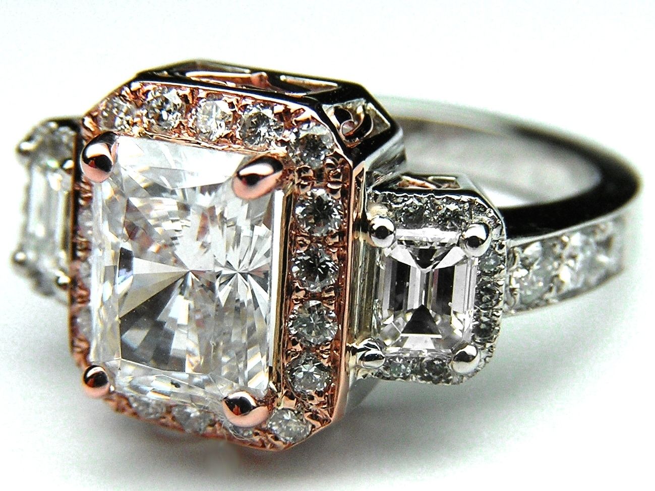 Engagement Ring  Three Stone Radiant Cut Diamond Vintage Style Two Intended For Most Up To Date Diamond Vintage Style Engagement Rings (View 8 of 15)