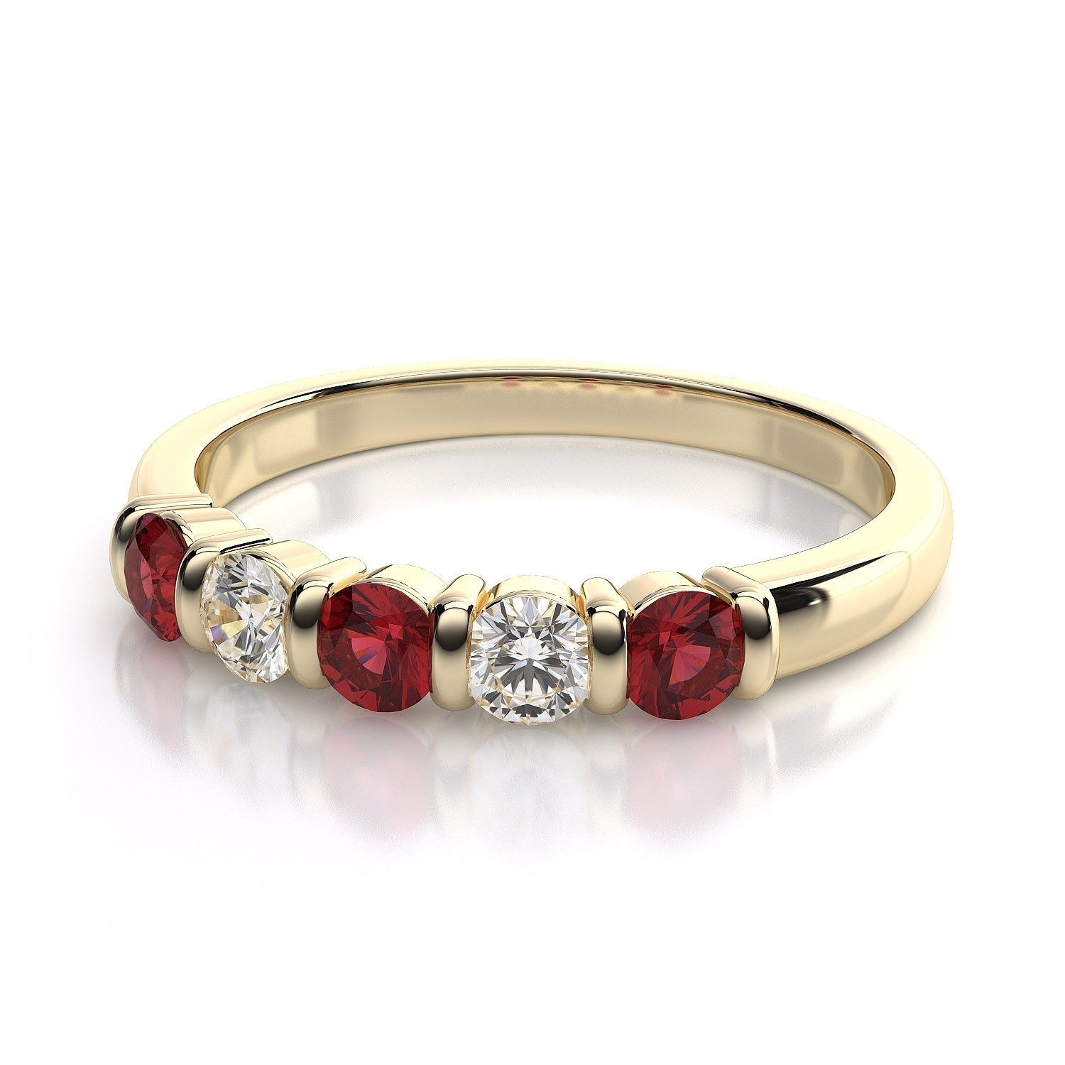 Five Stone Lab Created Ruby And Diamond Ring In 18k Yellow Gold Inside Newest Lab Created Ruby Five Stone Anniversary Bands (View 1 of 15)