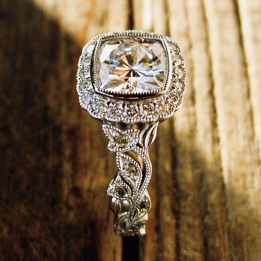 Forever One Moissanite Engagement Ring In 14k White Pertaining To 2017 Diamond Flower Vintage Style Engagement Rings In 14k White Gold (View 13 of 15)