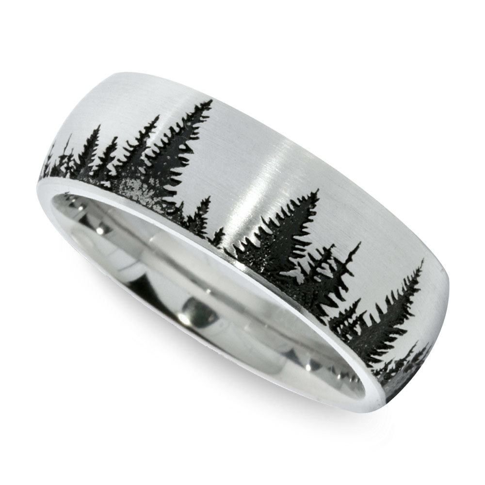Laser Carved Pine Tree Pattern Men's Wedding Ring In Cobalt Pertaining To Current Aspen Tree Comfort Fit Cobalt Wedding Bands (View 6 of 15)