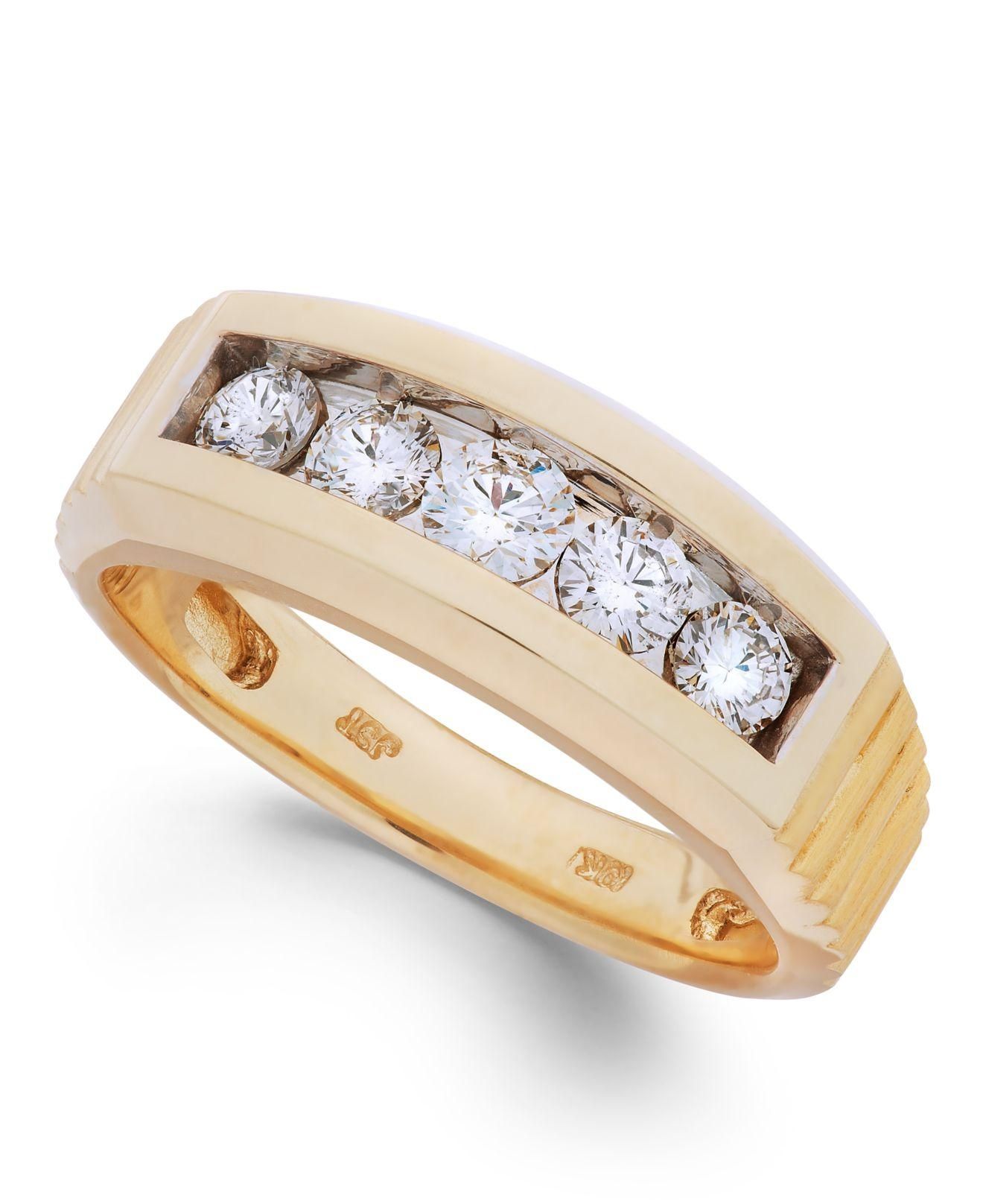 Lyst – Macy's Men's Diamond Five Stone Ring In 10k Gold (1 Ct. T.w (View 2 of 15)