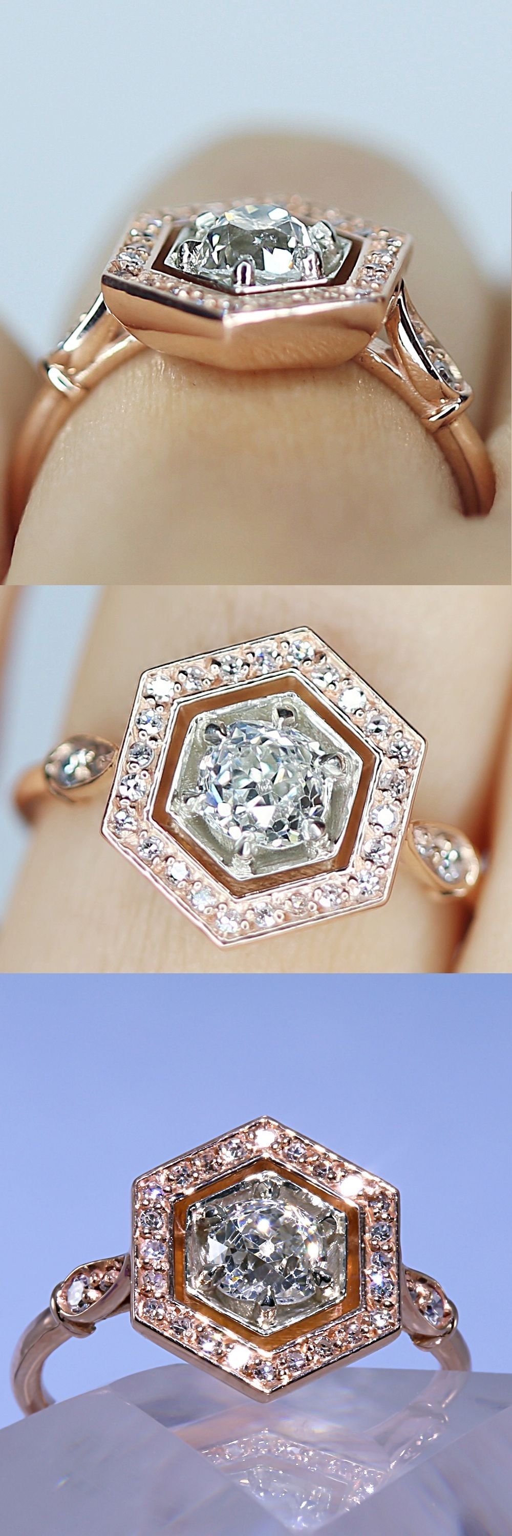 Old Mine Cut Hexagon Frame Adele Ring | Late 20th Century, Adele And Regarding Recent Diamond Hexagonal Frame Vintage Style Wedding Bands (View 8 of 15)