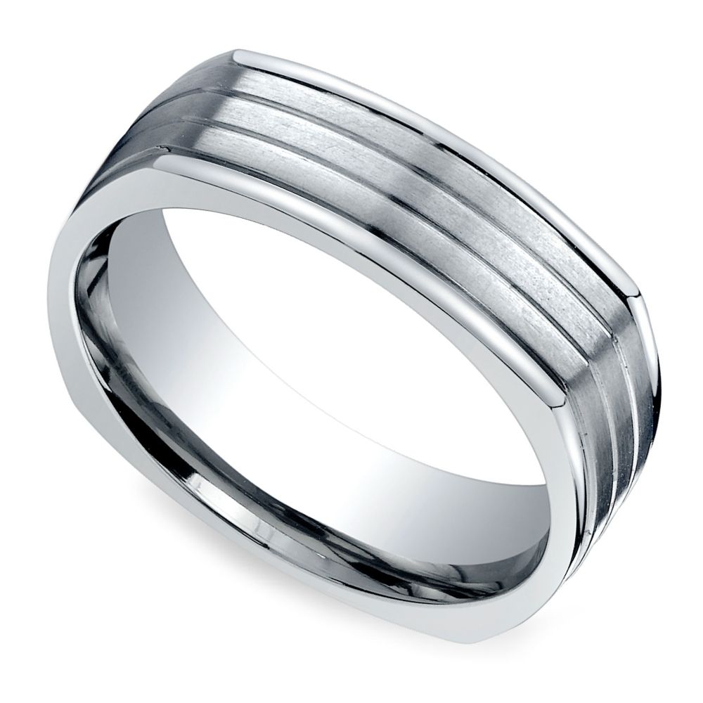 Sectional Men's Wedding Ring In Titanium | Wedding And Wedding With Recent Satin Center Grooved Edge Wedding Band In Cobalt (View 9 of 15)