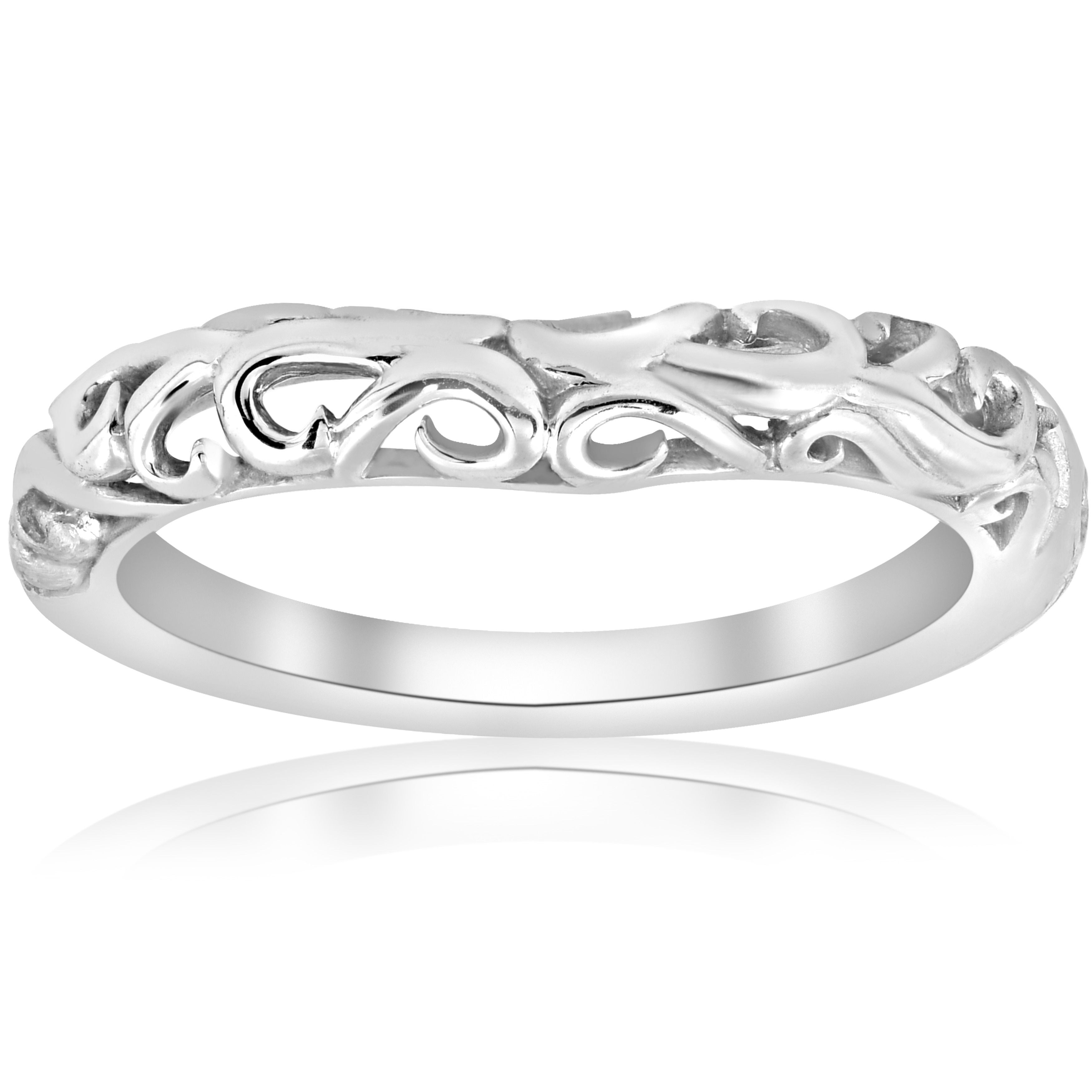 Shop 14k White Gold Curved Vintage Womens Filigree Antique Filigree Inside Recent Diamond Vintage Style Contour Wedding Bands In 14k White Gold (View 11 of 15)