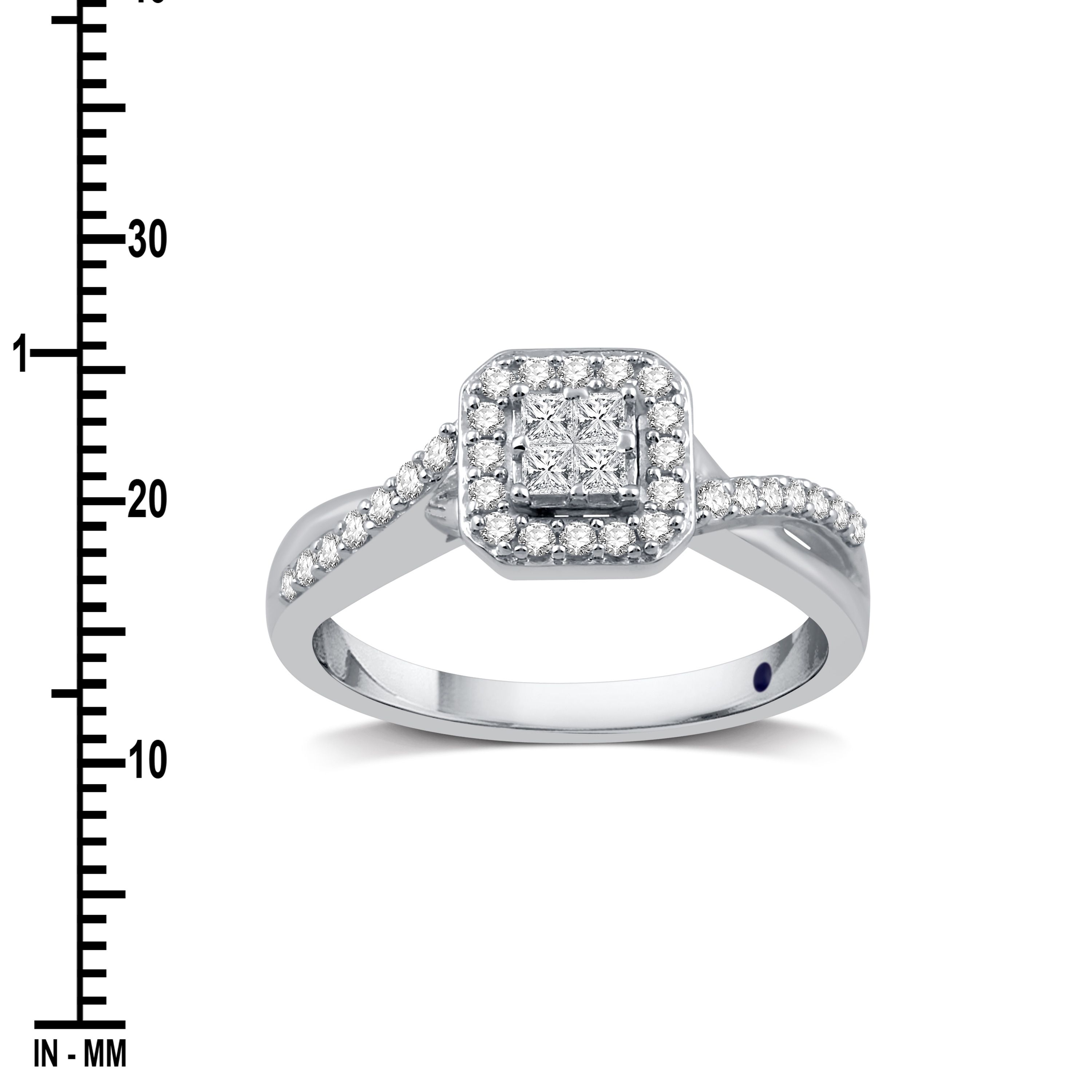 Shop 3/8 Cttw Composite Diamond Square Frame Crossover Engagement Intended For Latest Composite Diamond Frame Vintage Style Engagement Rings (View 9 of 15)