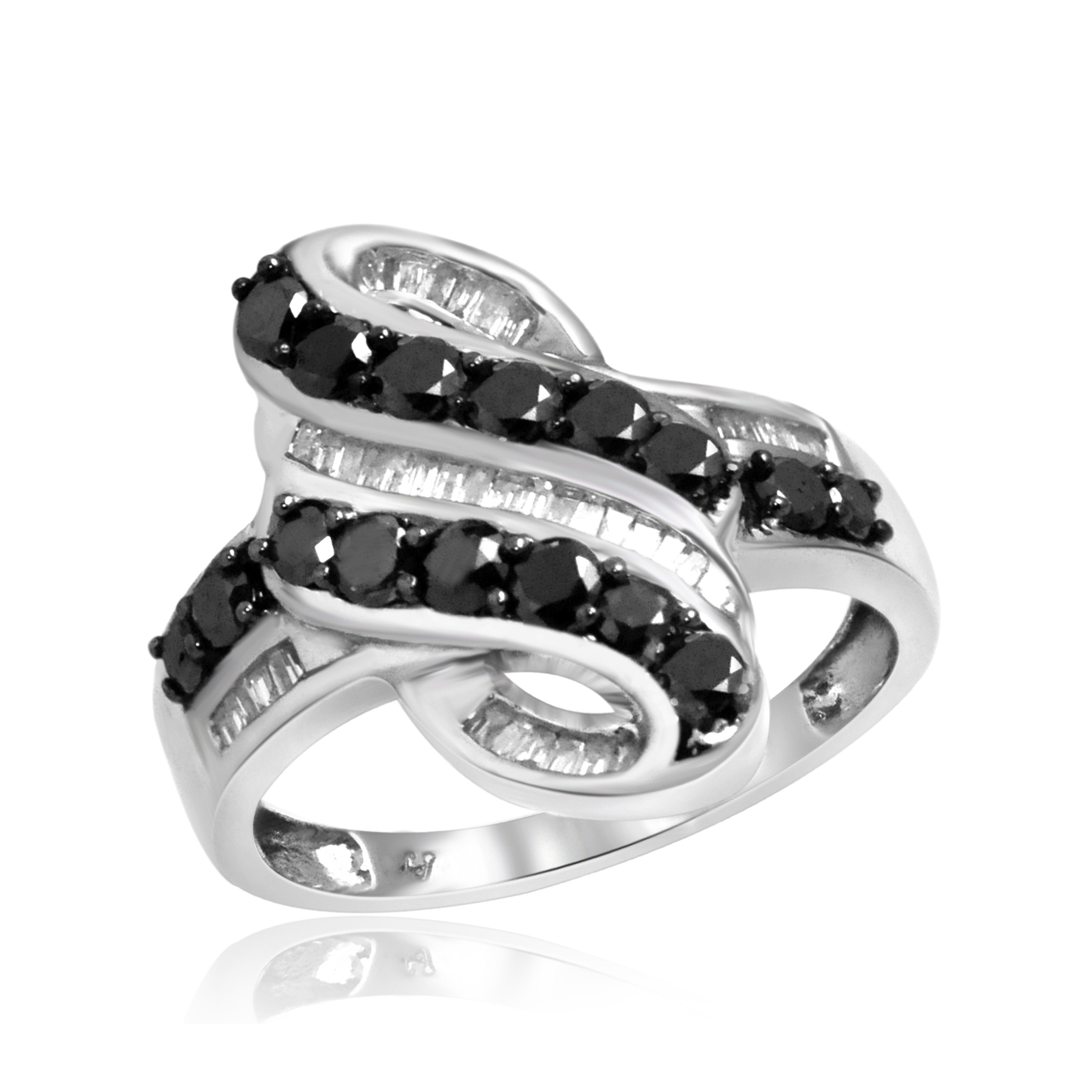 Shop Jewelonfire Sterling Silver 1ct Tdw Black And White Diamond With Recent Diamond Twist Rings In Sterling Silver (View 5 of 15)