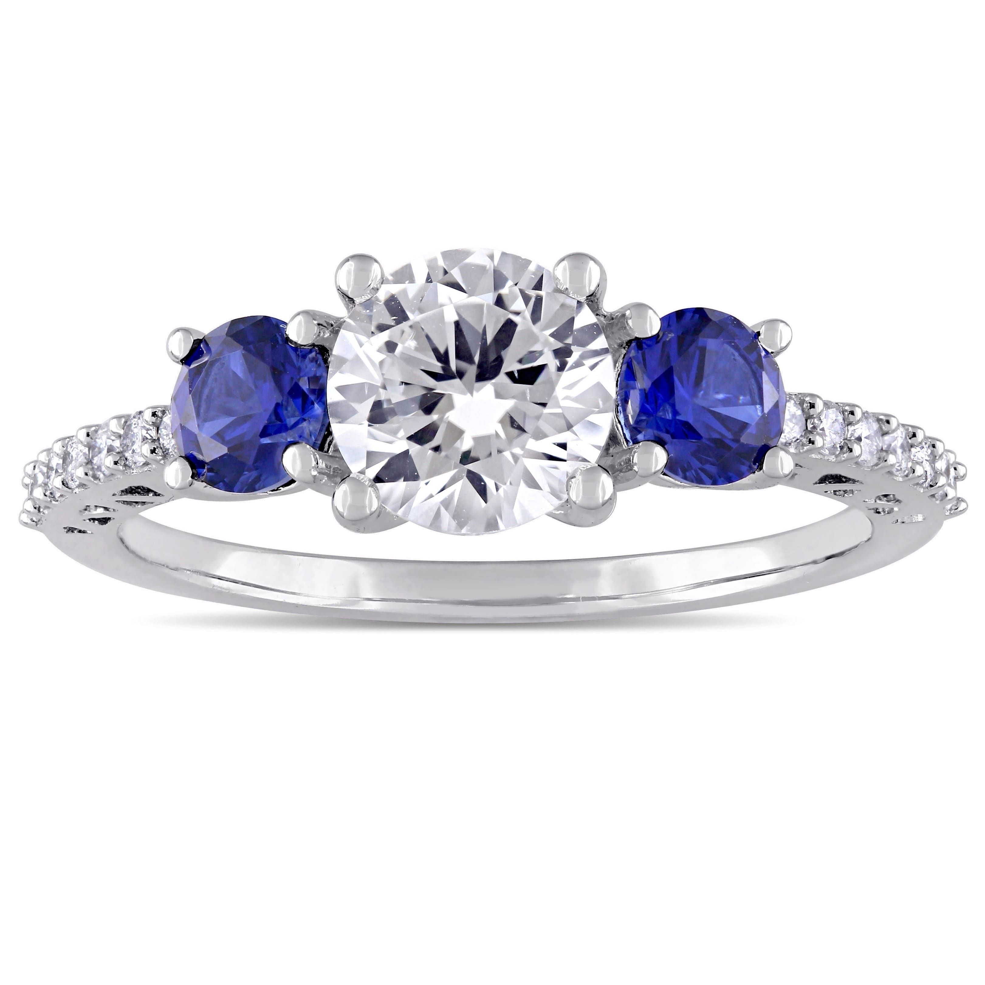 Shop Miadora 10k White Gold Created Sapphire And Diamond Ring – On Regarding Current Lab Created Blue Sapphire Five Stone Anniversary Bands In 10k White Gold (View 4 of 15)