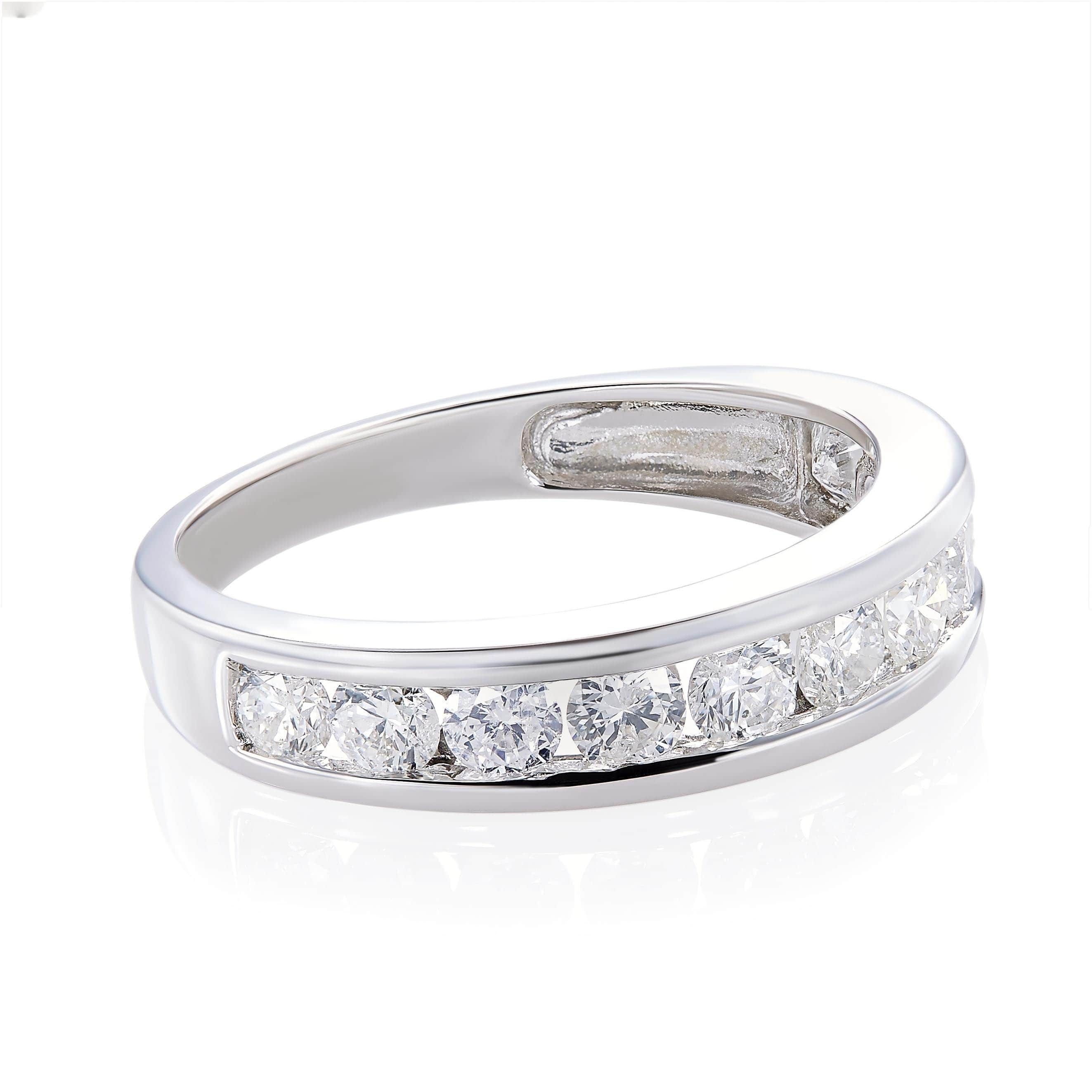 Shop Miadora 14k White Gold Diamond Semi Eternity Wedding Band – On Intended For 2017 Diamond Eternity Wedding Bands In 14k Gold (View 12 of 15)