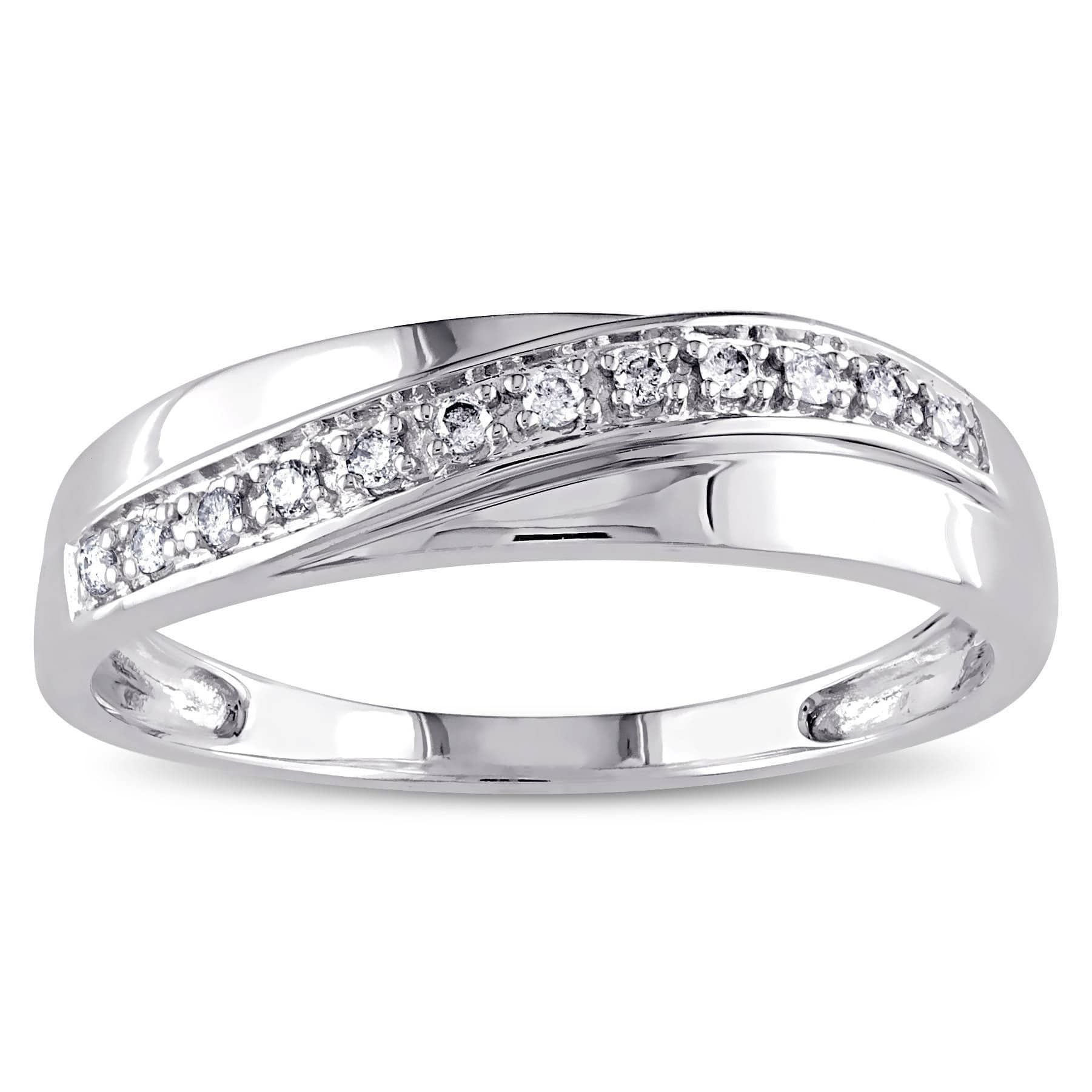 Shop Miadora Men's 10k White Gold 1/10ct Tdw Diamond Wedding Band Pertaining To Recent Diamond Wave Vintage Style Anniversary Bands In 10k White Gold (View 4 of 15)