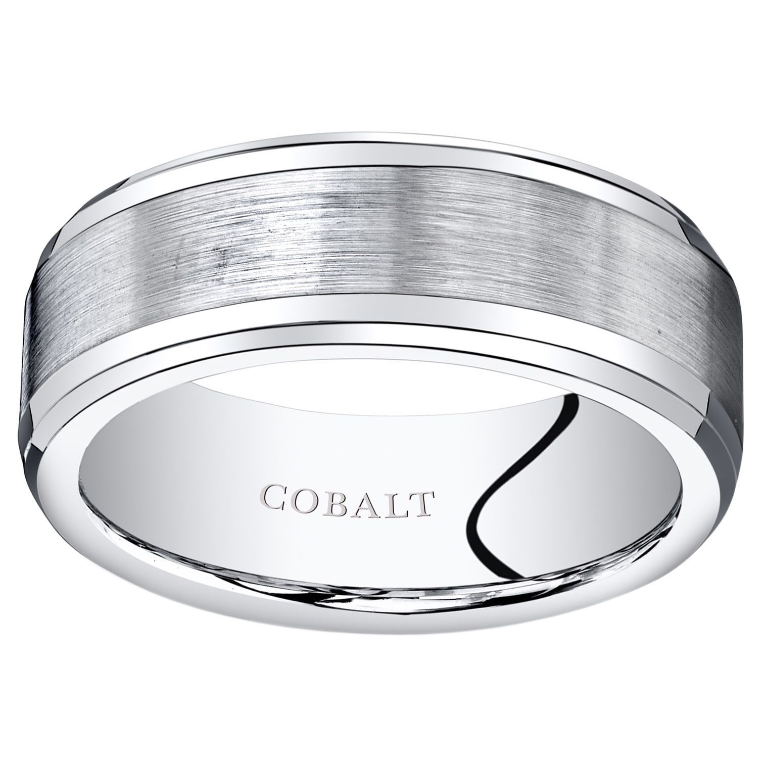Shop Oravo Men's Cobalt 8 Millimeter Beveled Edge Brushed Finish Throughout Newest Satin Center Bevel Edged Wedding Band In Cobalt (View 9 of 15)