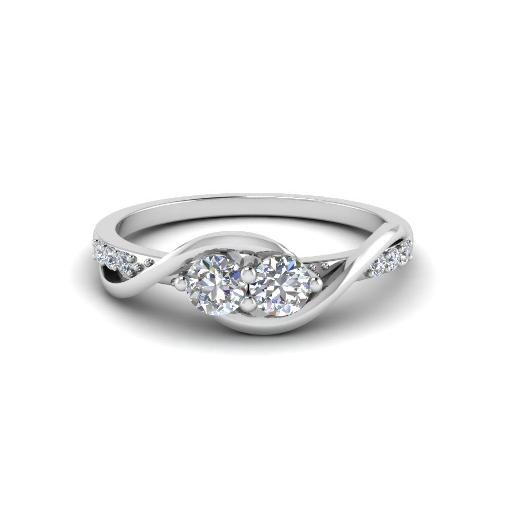 Two Stone Diamond Swirl Engagement Ring In 14k White Gold For Newest Two Stone Diamond Swirl Bands In 14k Two Tone Gold (View 1 of 15)