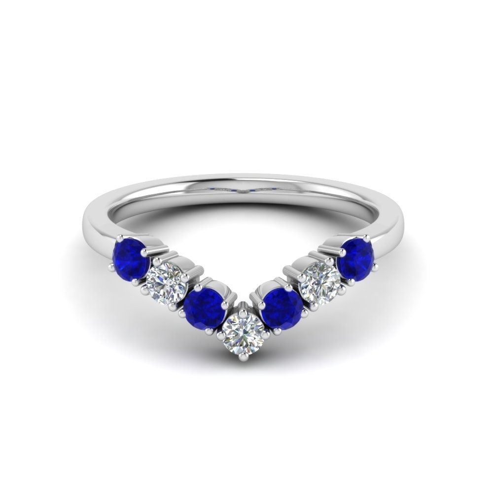 V Design 7 Diamond Anniversary Band With Blue Sapphire In 14k White With Most Popular Blue Sapphire And Diamond Seven Stone Wedding Bands In 14k Gold (View 10 of 15)