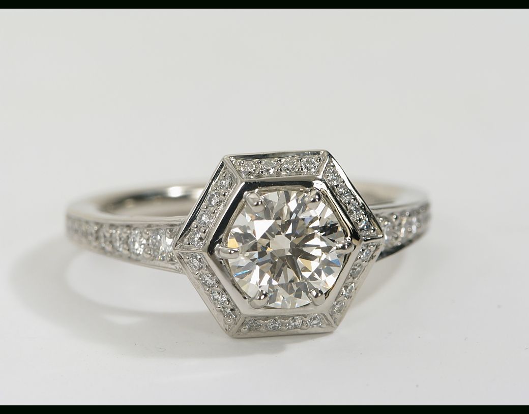 Vintage Hexagon Halo Engagement Ring In Platinum (1/3 Ct (View 1 of 15)