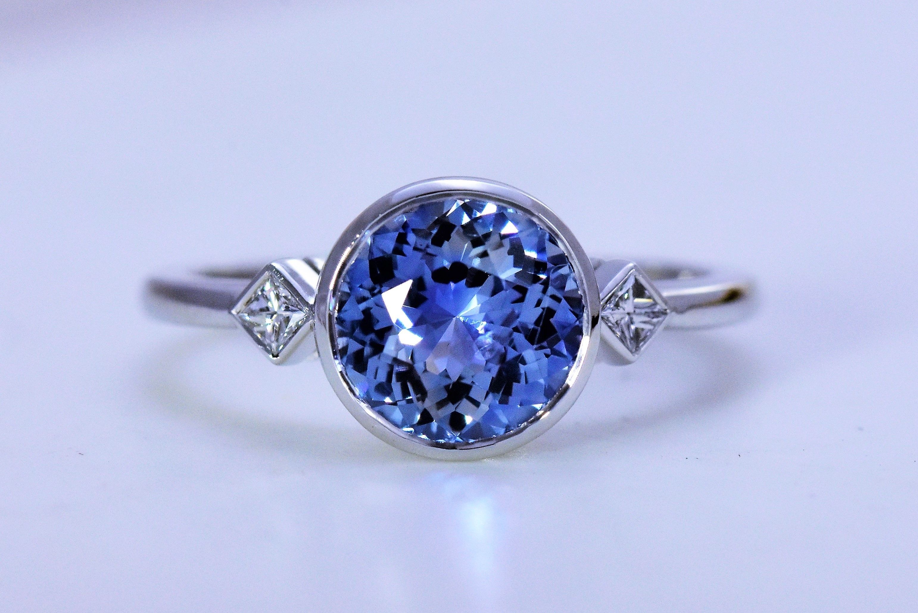 We Love This Gorgeous Sapphire And Diamond Three Stone Ring | Bling Inside Most Popular Diamond Cobalt Three Stone Hammered Rings (View 2 of 15)