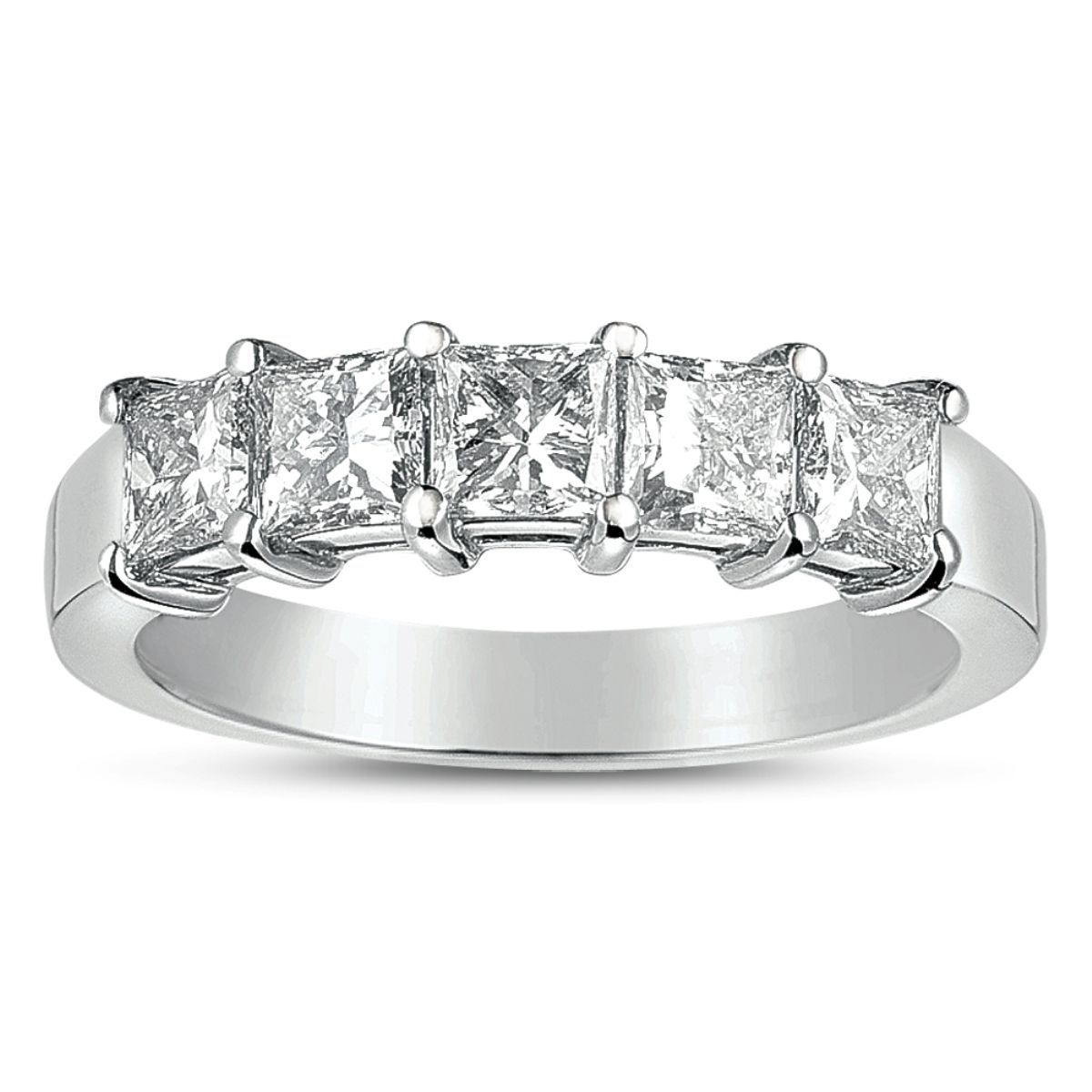 1 1/2 Ct. Tw. Princess Cut Diamond Five Stone Prong Set Anniversary Band In  14k White Gold Pertaining To Most Current Diamond Five Stone Anniversary Bands In Gold (Photo 25 of 25)