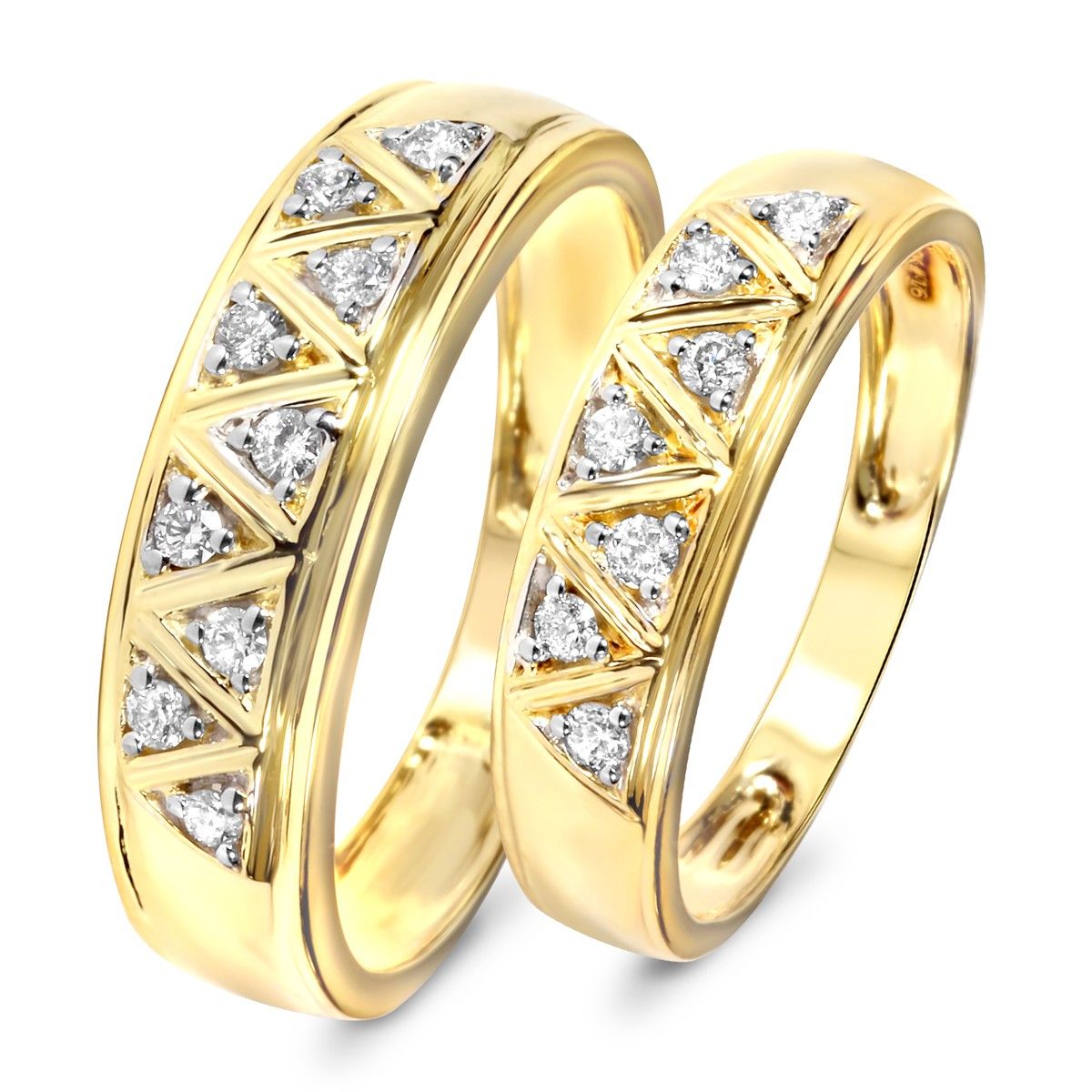1/3 Carat T.w. Diamond His And Hers Wedding Band Set 14k Yellow Gold Intended For 2020 Diamond Multi Triangle Anniversary Rings In White Gold (Photo 25 of 25)