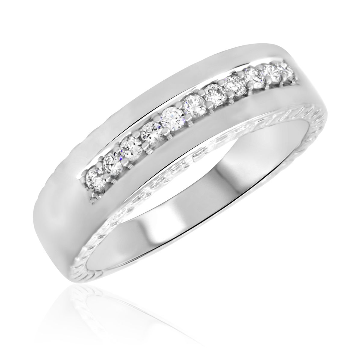 1/4 Carat T.w. Diamond Men's Wedding Ring 14k White Gold Throughout Most Up To Date Diamond Three Row Anniversary Rings In White Gold (Photo 25 of 25)