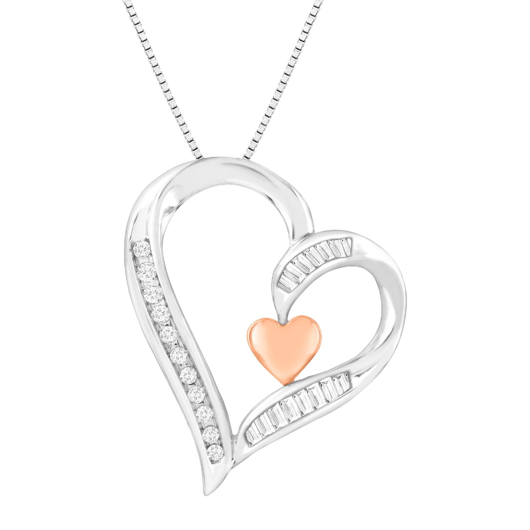 1/4 Ct Diamond Open Heart Pendant In 10k White & Rose Gold With Regard To Most Recently Released Sparkling Open Heart Necklaces (Photo 25 of 25)