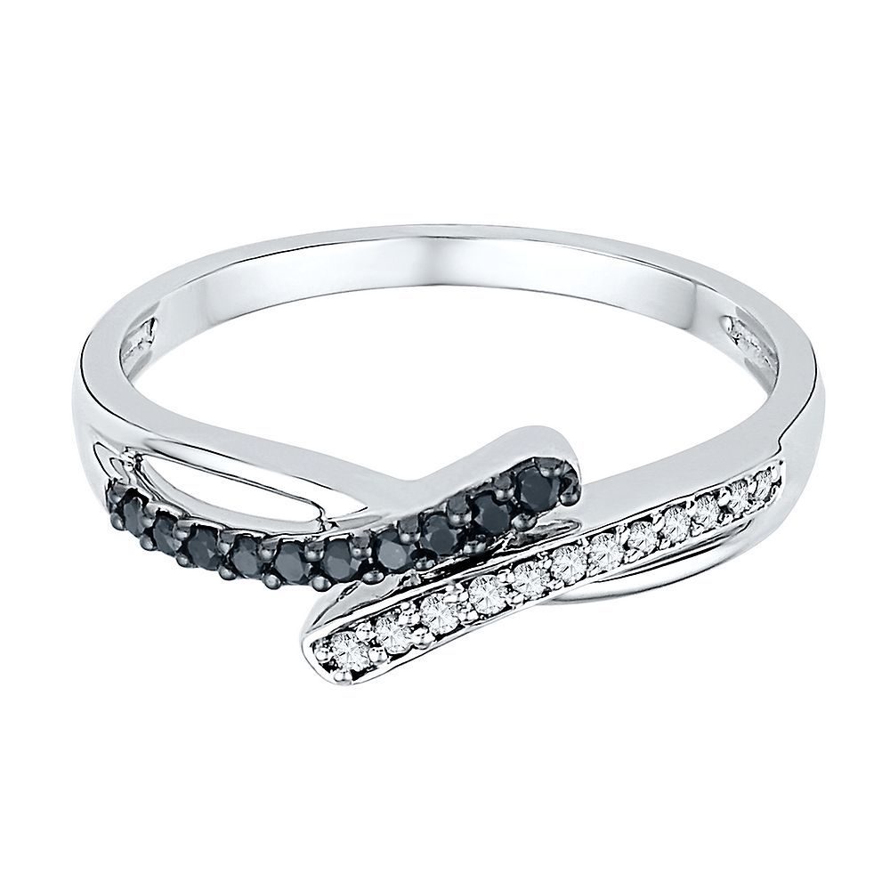 1/7 Ct. Tw. Black & White Diamond Bypass Ring In Sterling Within Current Diamond Seven Stone Bypass Anniversary Bands In Sterling Silver (Photo 25 of 25)