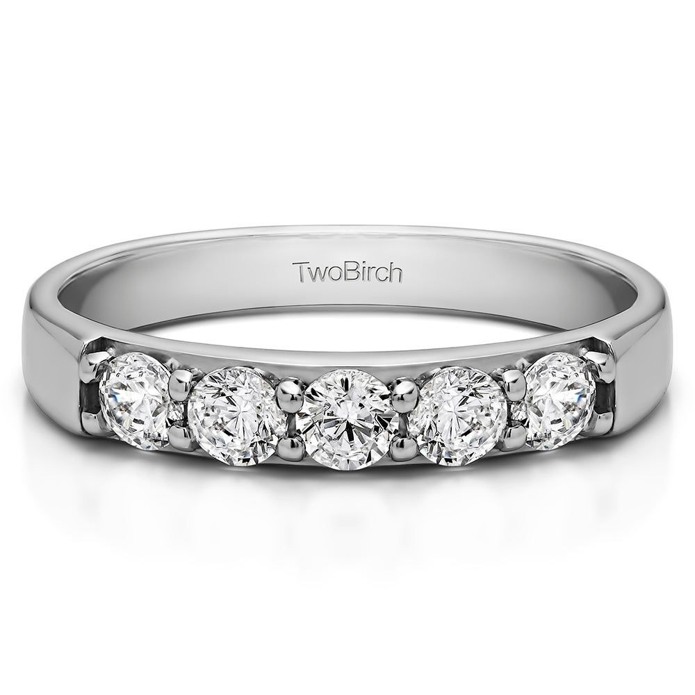 10k Gold Five Stone Pave Set Anniversary Band With White Sapphire (0.75  Cts (View 23 of 25)