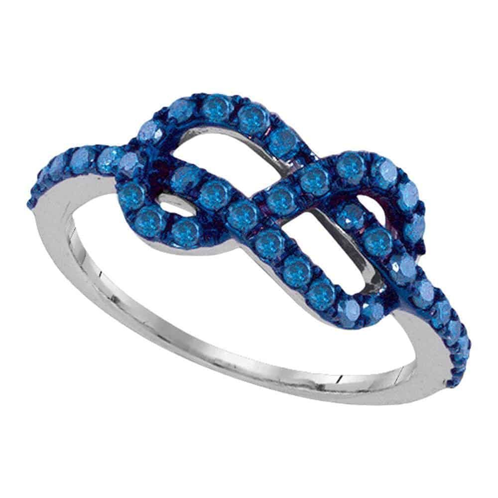 10k White Gold Blue Color Enhanced Round Diamond Infinity Woven Love  Anniversary Ring 3/4 Cttw Inside Most Up To Date Enhanced Black And White Diamond Anniversary Bands In Sterling Silver (View 23 of 25)