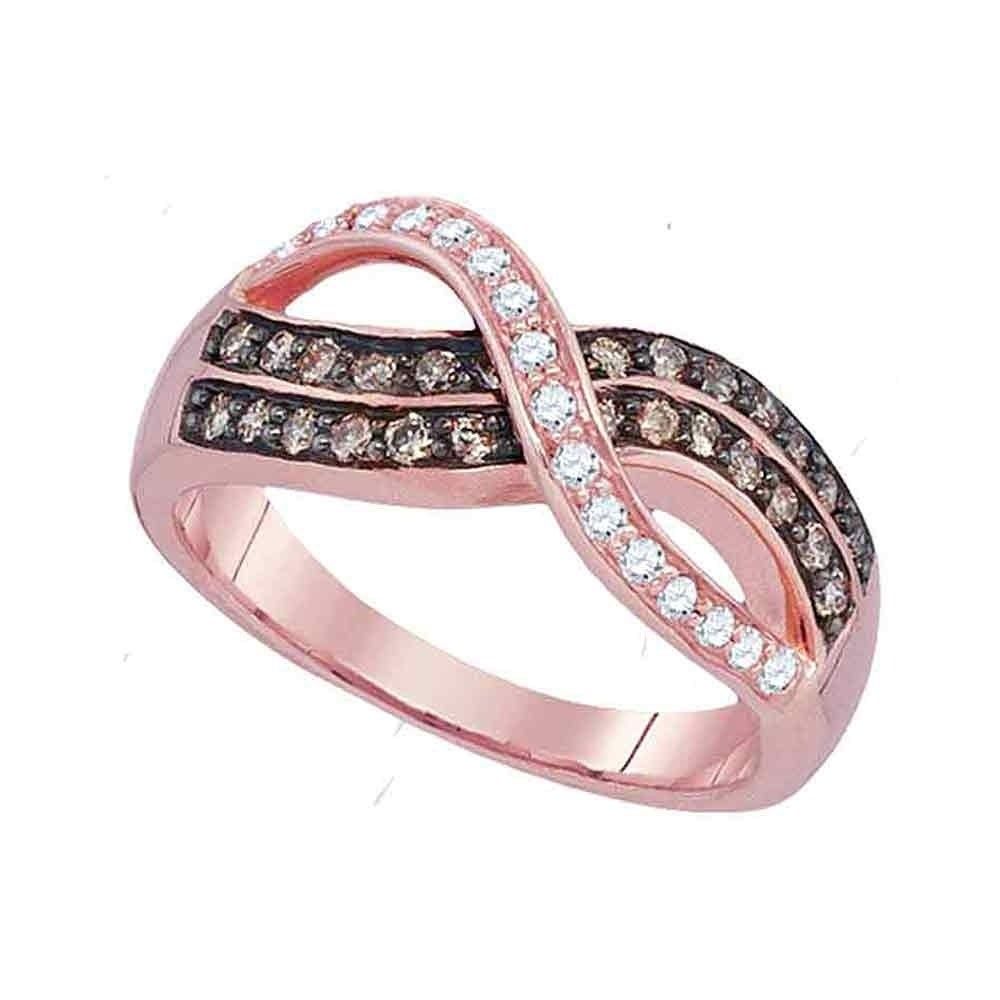 10kt Rose Gold Womens Round Cognac Brown Color Enhanced Diamond Crossover  Band Ring 1/2 Cttw – Ring Size 7 Intended For Most Up To Date Enhanced Cognac Diamond Vintage Style Anniversary Bands In Rose Gold (View 19 of 25)