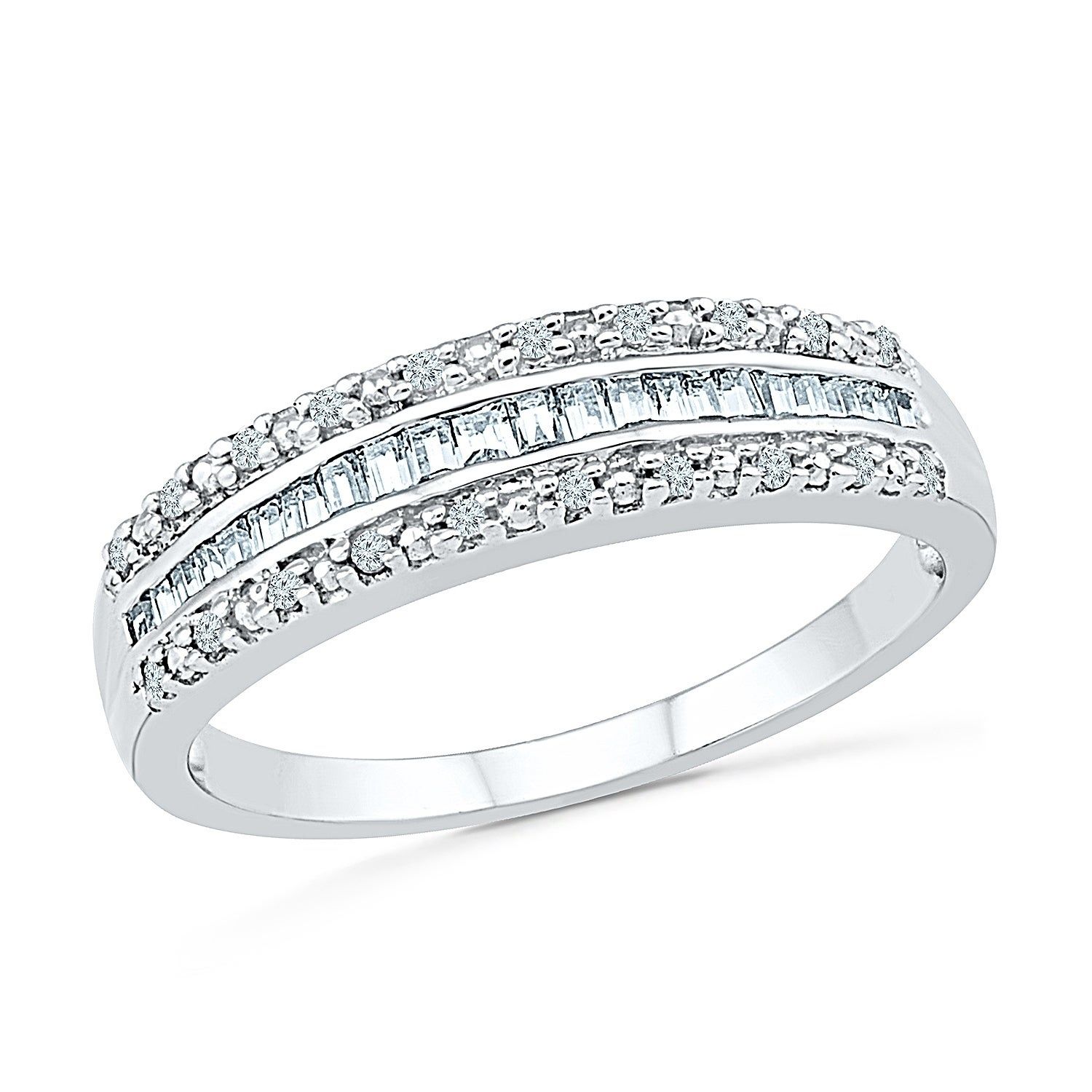 10kt White Gold Baguette And Round Diamond Fashion Ring – White I J With Regard To Most Up To Date Baguette And Round Diamond Weaved Anniversary Rings In White Gold (View 7 of 25)