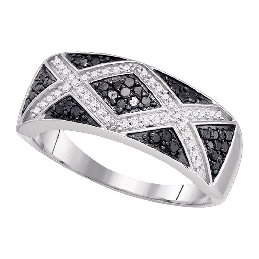 10kt White Gold Womens Round Black Color Enhanced Diamond For 2020 Enhanced Black And White Diamond Anniversary Ring In White Gold (View 23 of 25)