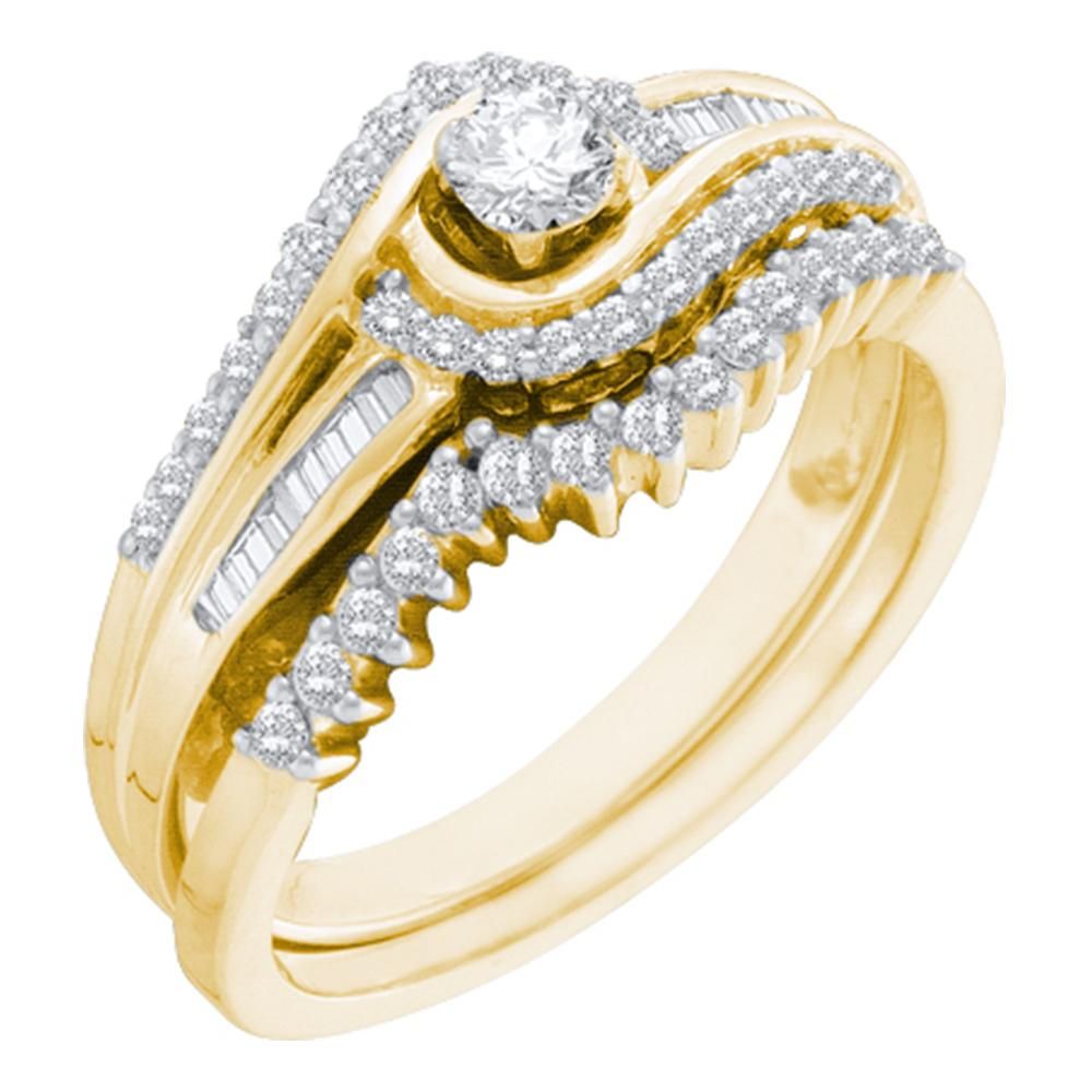 10kt Yellow Gold Womens Round Diamond Swirl Bridal Wedding Engagement Ring  Band Set 1/2 Cttw Intended For Most Recently Released Diamond Swirl Anniversary Bands In White Gold (View 19 of 25)