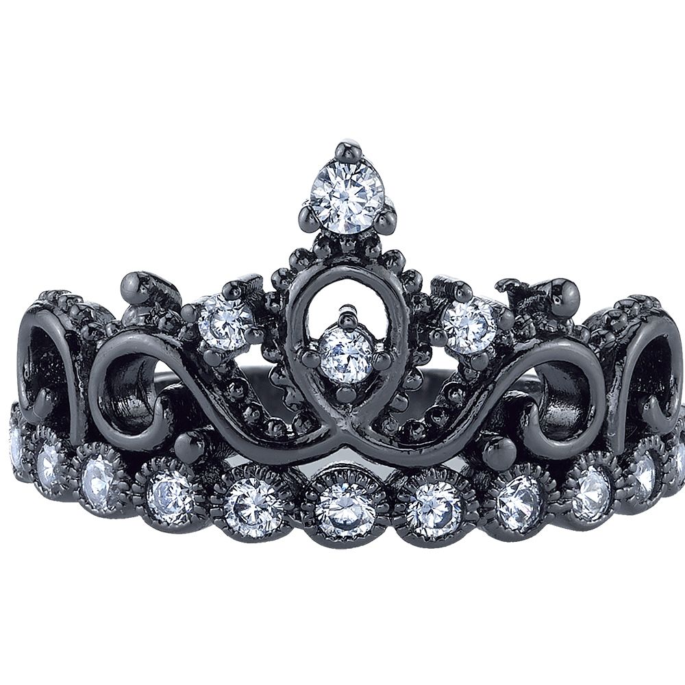 14k Black Gold Princess Crown Cz Ring | Crown Rings / Princess Rings Throughout Most Current Princess Tiara Crown Rings (View 17 of 25)