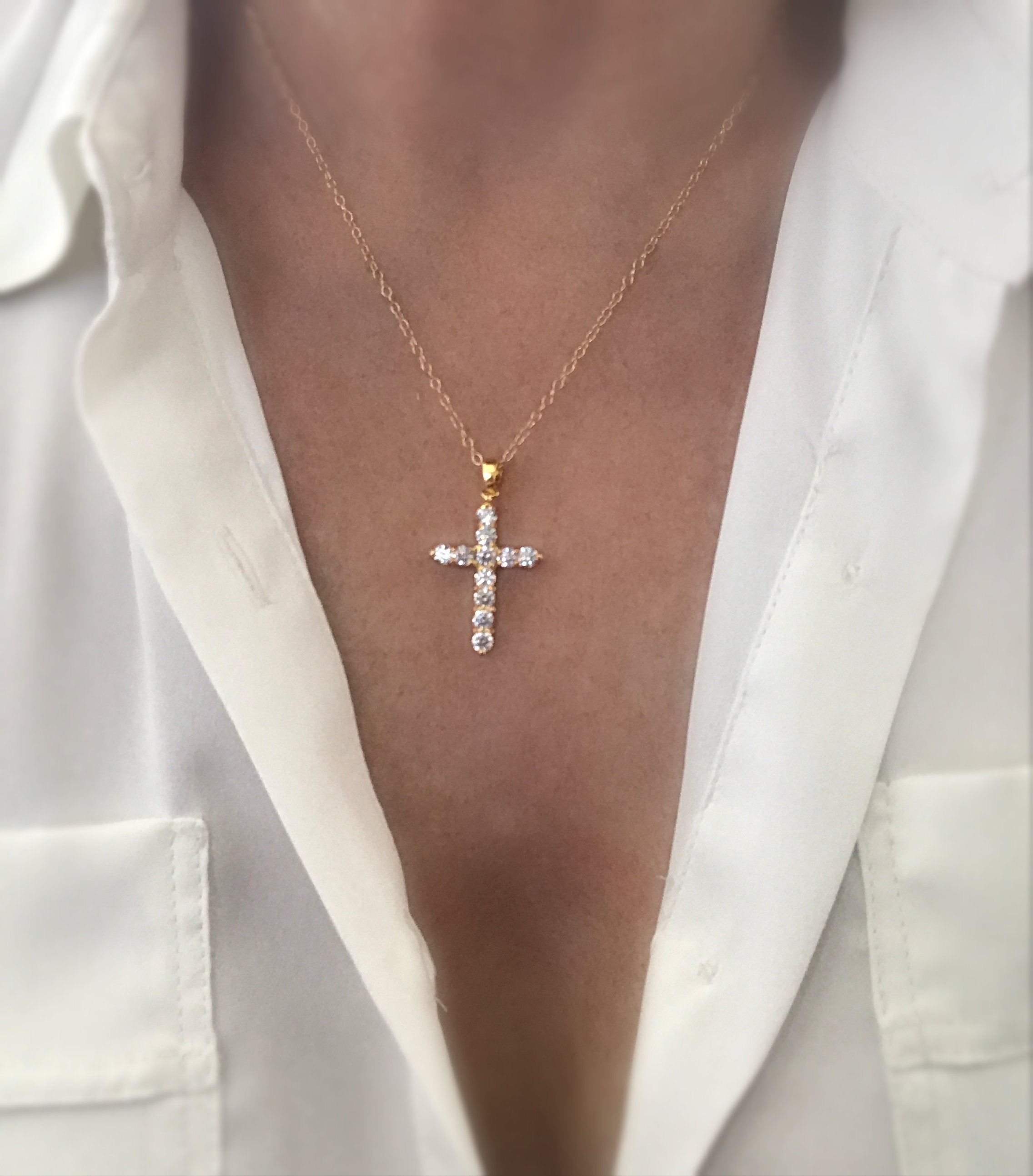 14k Gold Filled Khloe K Inspired Diamond Cross Necklace, Cz Cross Regarding Recent Sparkling Cross Pendant Necklaces (View 24 of 25)