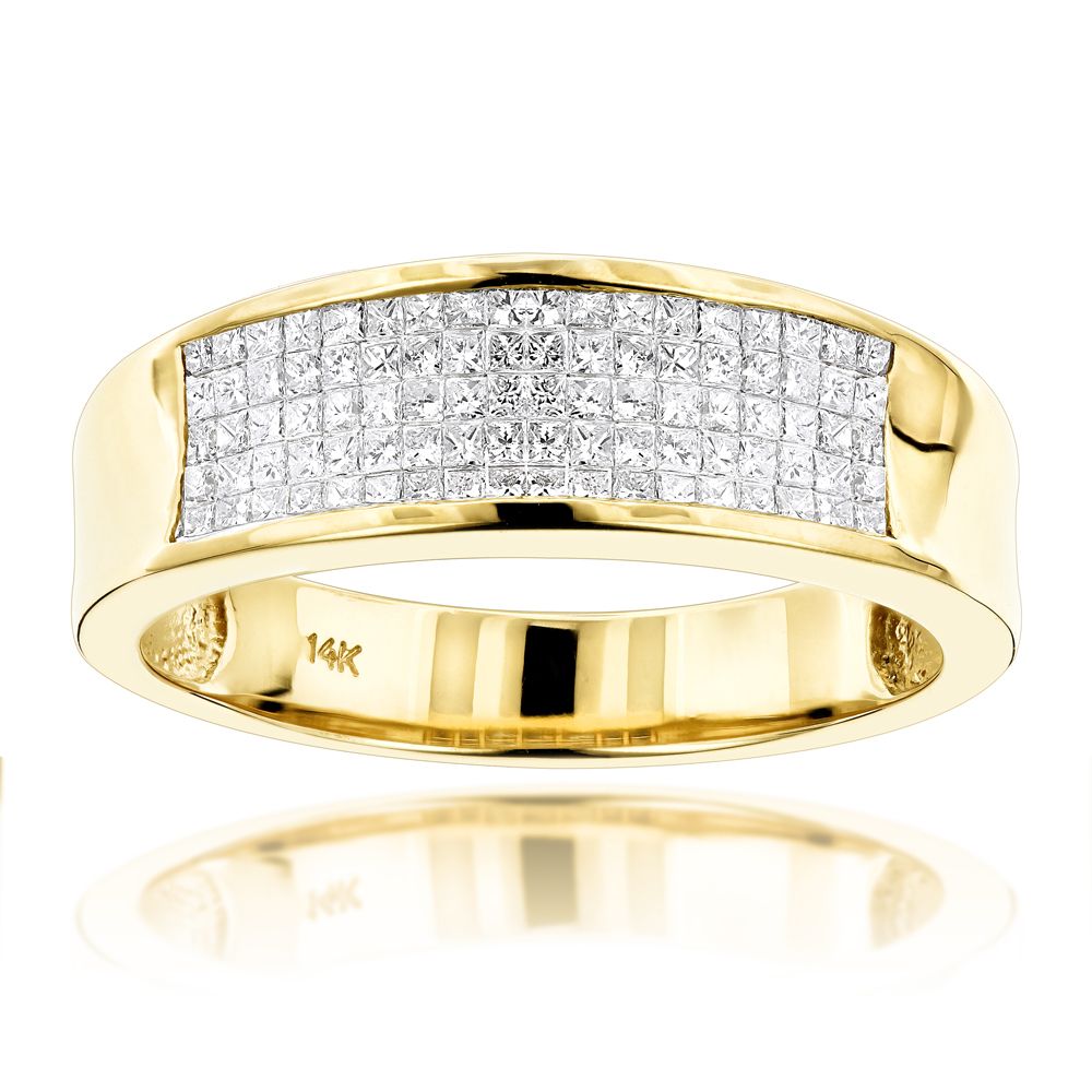14k Gold Princess Cut Diamond Mens Wedding Ring  (View 19 of 25)