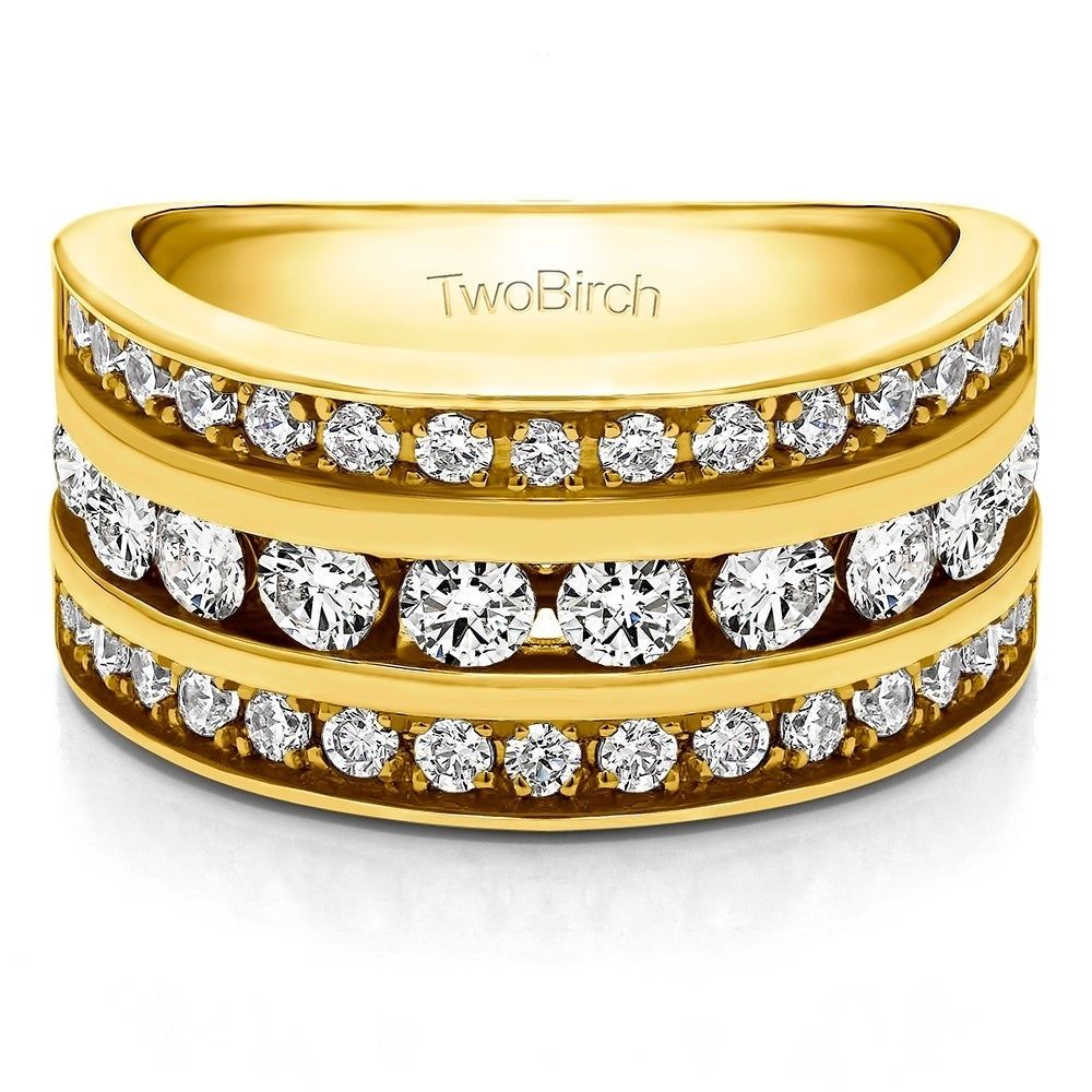 14k Gold Three Row Channel Set Anniversary Ring With White Sapphire (2 Cts (View 23 of 25)