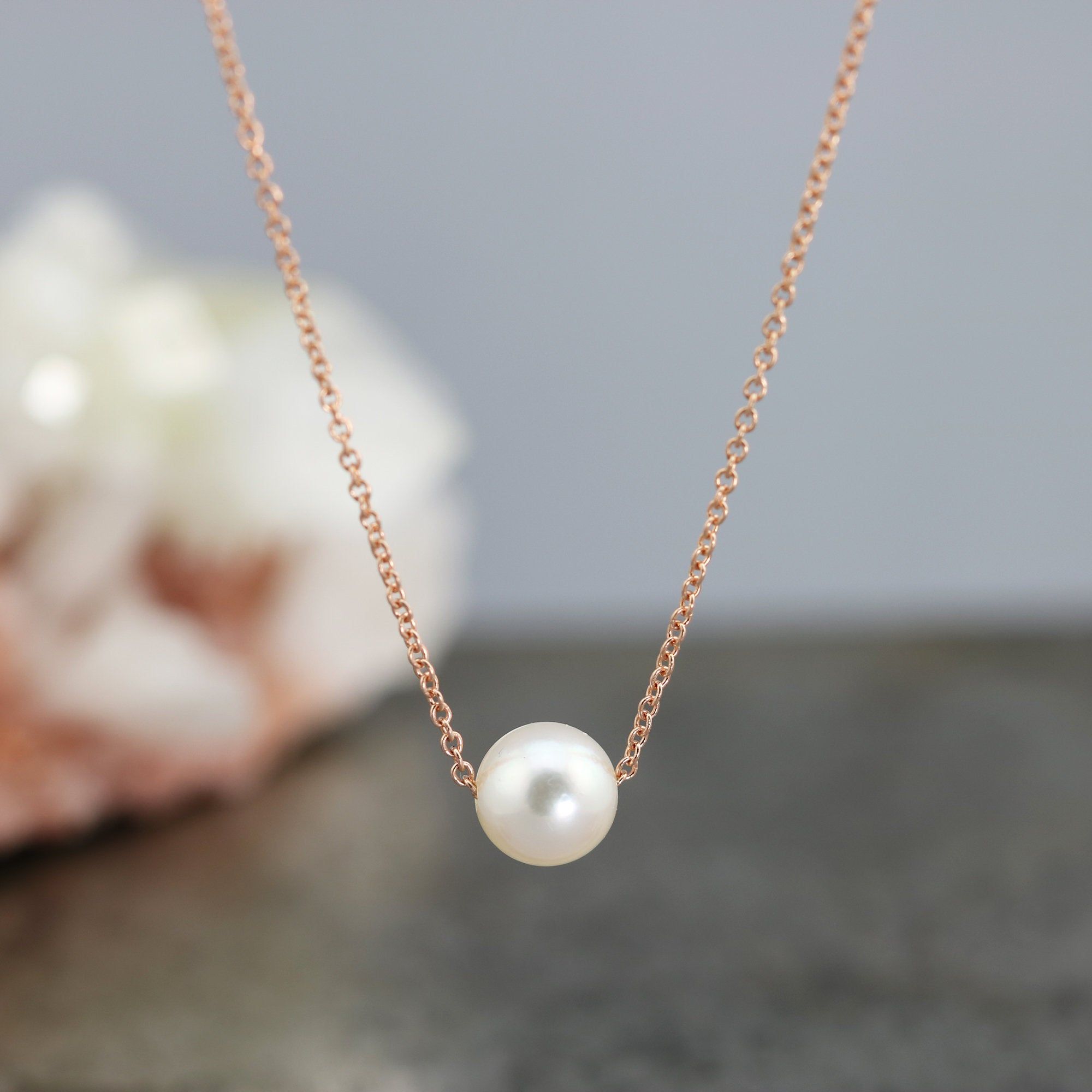 14k Rose Gold Pendant With White Cultured Freshwater Pearl – Delicate Gold  Cable Chain Necklace – Single Pearl Thin Chain – Ready To Ship Throughout Most Recently Released Offset Freshwater Cultured Pearl Circle Necklaces (View 1 of 25)