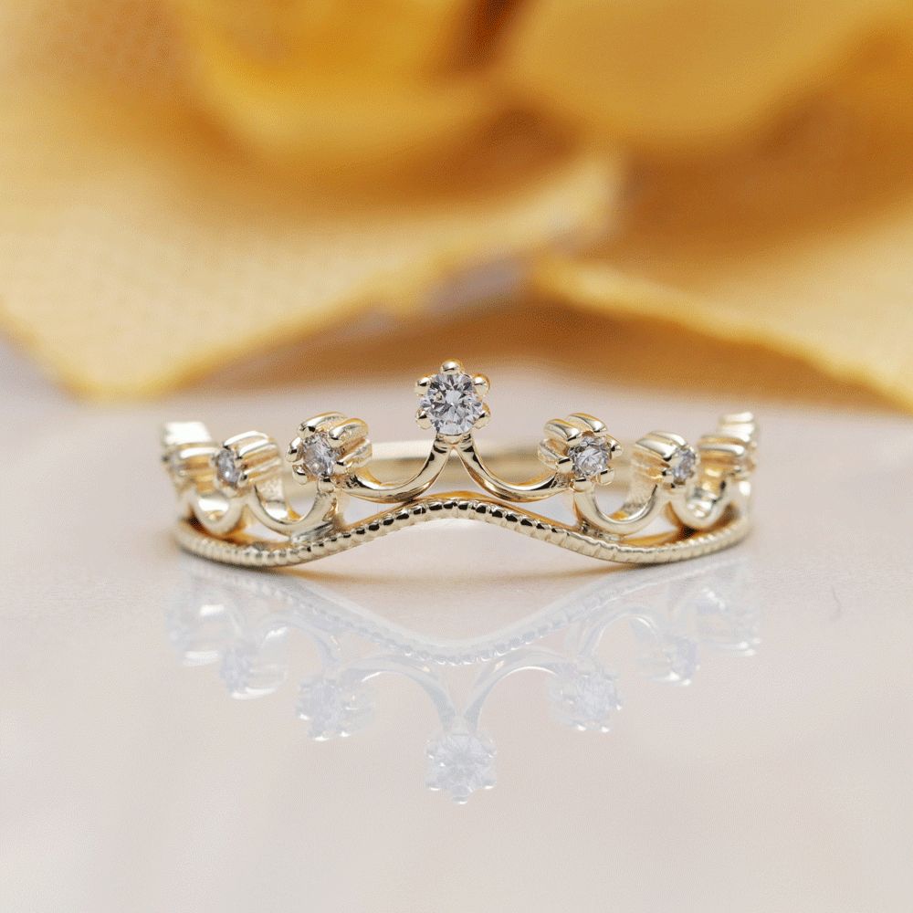 14k Solid Gold Princess Royal Diamond Ring/princess Tiara Diamond Inside Newest Princess Tiara Crown Rings (View 21 of 25)