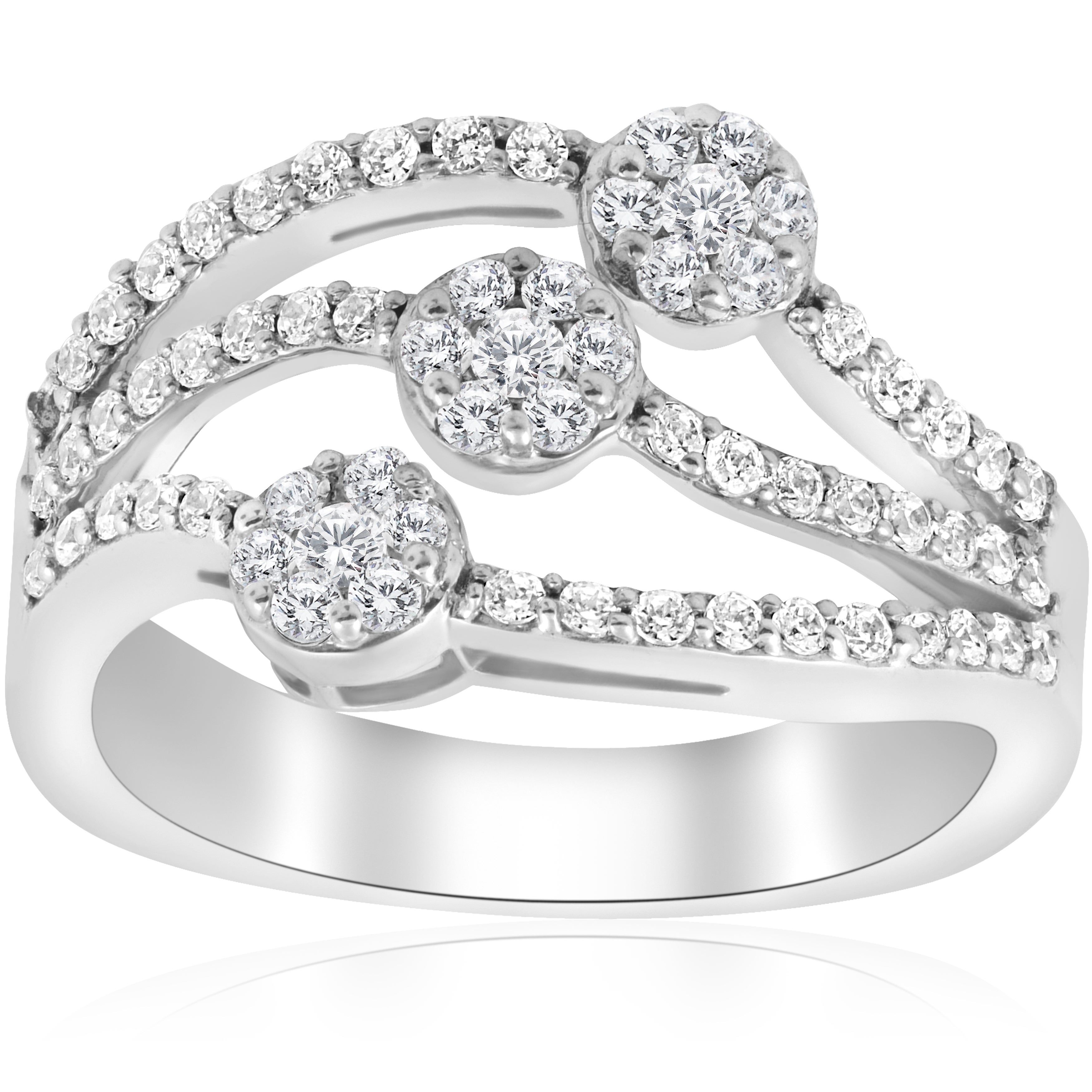 14k White Gold 3/4 Ct Tdw Diamond Multi Row Womens Anniversary Wide Right  Hand Ring In Current Diamond Multi Row Anniversary Rings In White Gold (View 16 of 25)