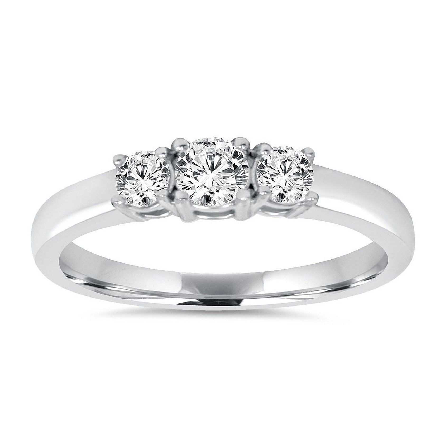 14k White Gold 3 Stone Round Cut Diamond Engagement Ring  (View 11 of 25)