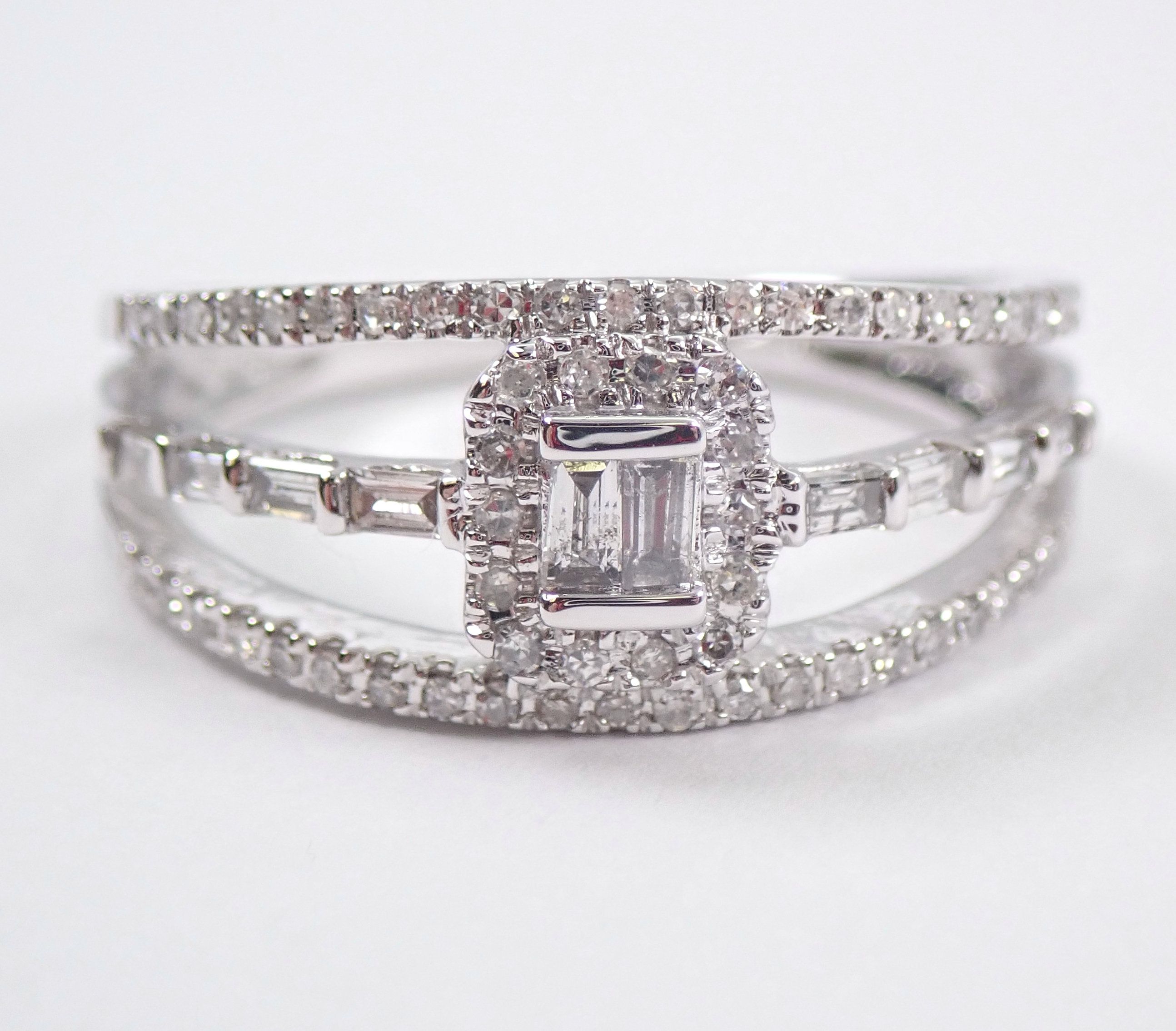 14k White Gold Diamond Engagement Ring Multi Row In Most Up To Date Baguette And Round Diamond Multi Row Anniversary Ring In White Gold (View 17 of 25)