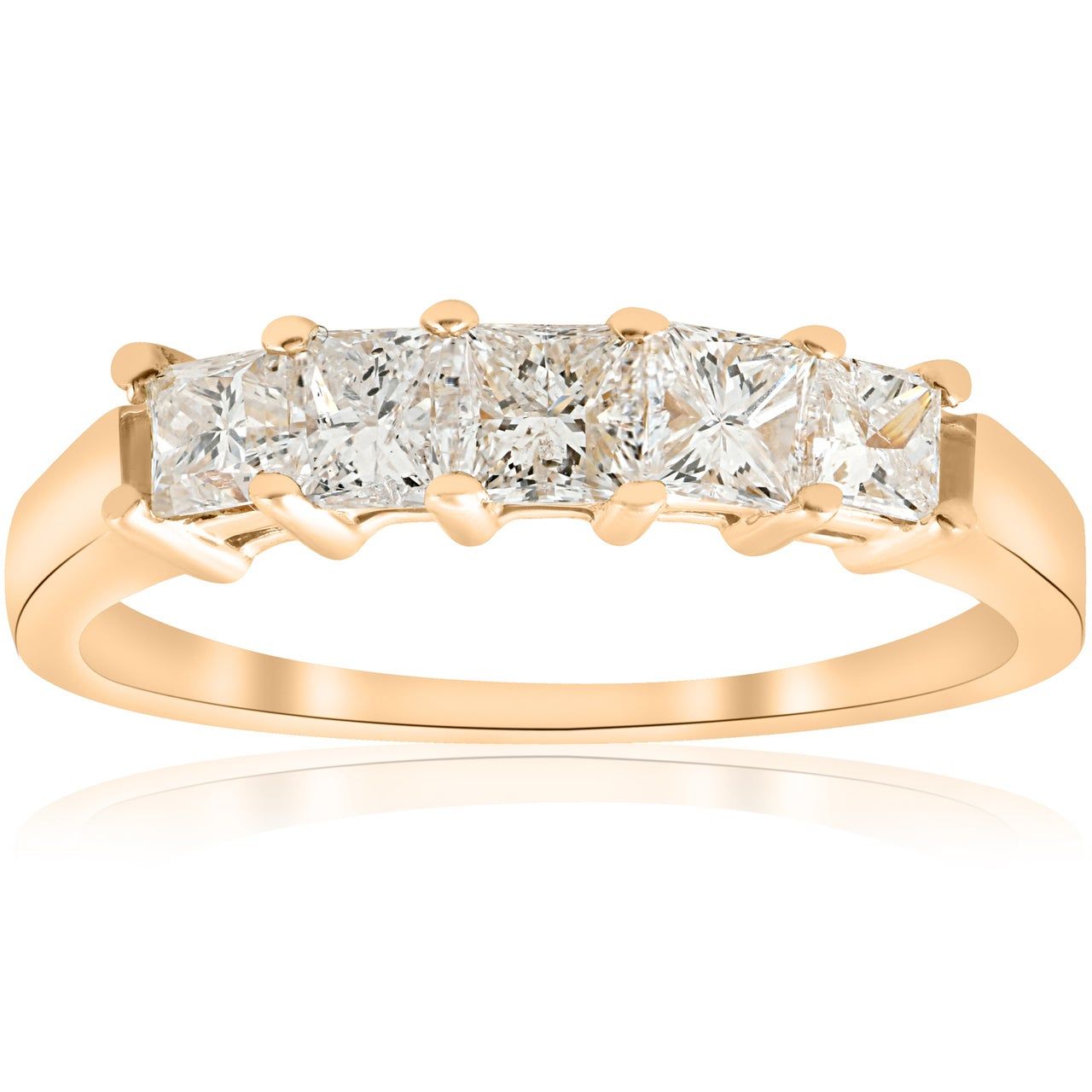 14k Yellow Gold 1 Ct Tdw Five Stone Princess Cut Diamond Wedding  Anniversary Ring (i J,i1 I2) – White Inside 2020 Princess Cut Diamond Five Stone Anniversary Bands In White Gold (View 5 of 25)