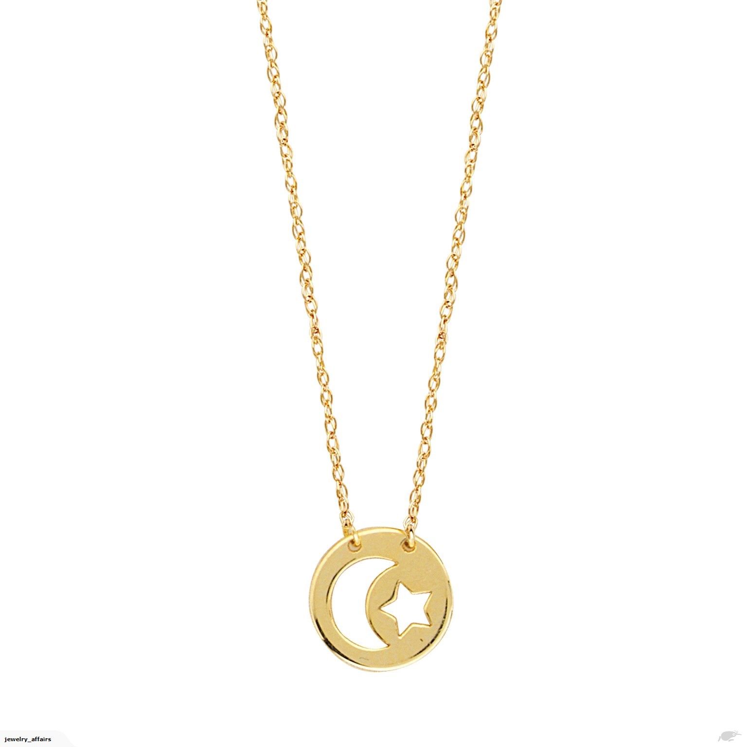 14k Yellow Gold Mini Moon And Star Pendant Necklace, 16 To 18 Inches  Adjustable For Most Up To Date Polished Moon & Star Pendant Necklaces (View 11 of 25)