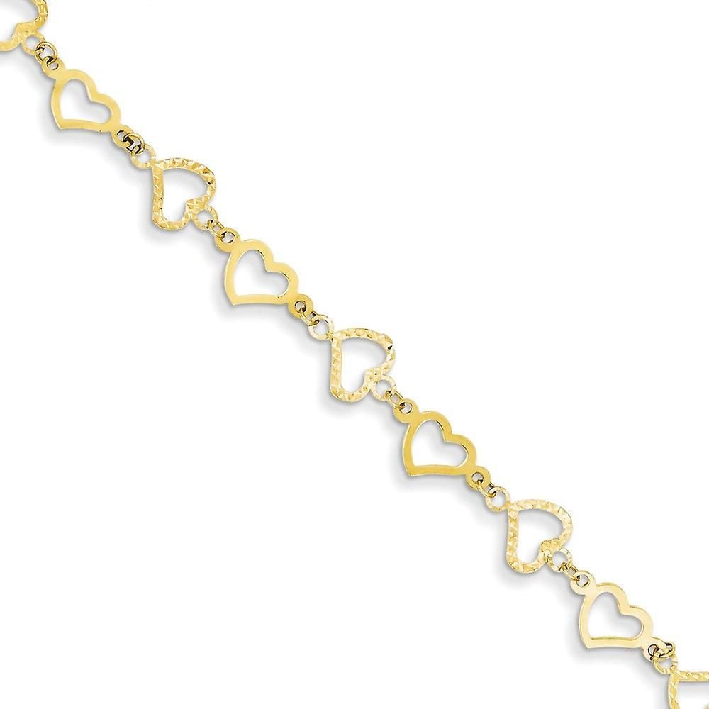 14k Yellow Gold Polished Spring Ring Flat Sparkle Cut Open Hearts Bracelet  –  (View 6 of 25)