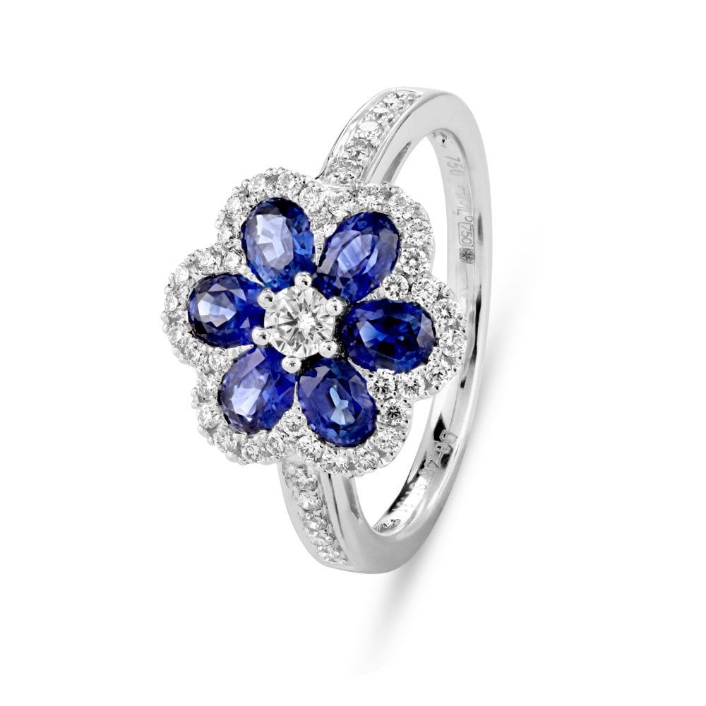 18ct White Gold Sapphire And Diamond Flower Ring Inside Recent Sparkling Daisy Flower Rings (View 21 of 25)