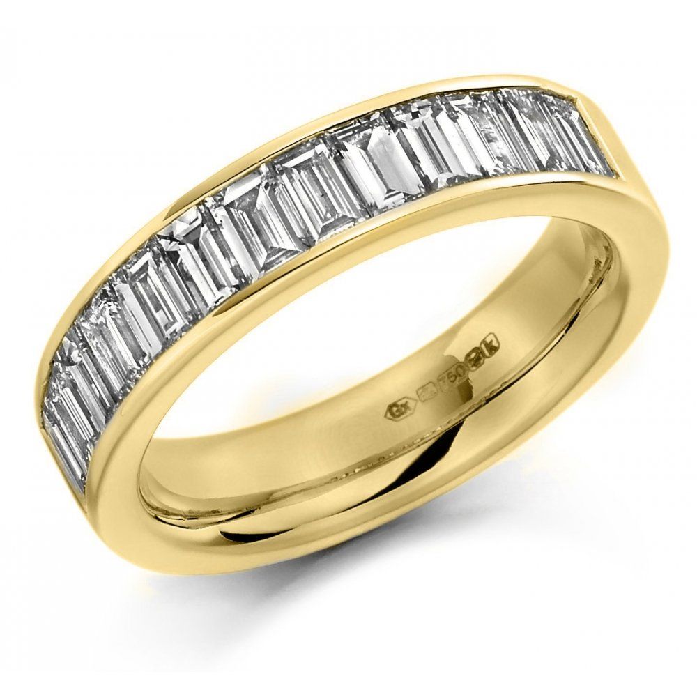 18ct Yellow Gold 1.50ct Baguette Cut Diamond Half Eternity Ring In Best And Newest Baguette Diamond Anniversary Bands In White Gold (Photo 25 of 25)