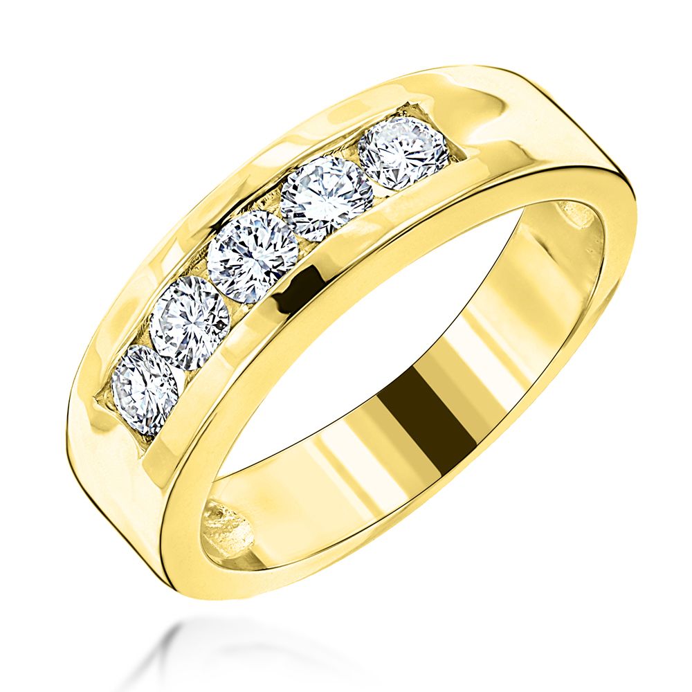 18k Gold Men's Diamond Wedding Band 5 Stone Anniversary Ring  (View 7 of 25)