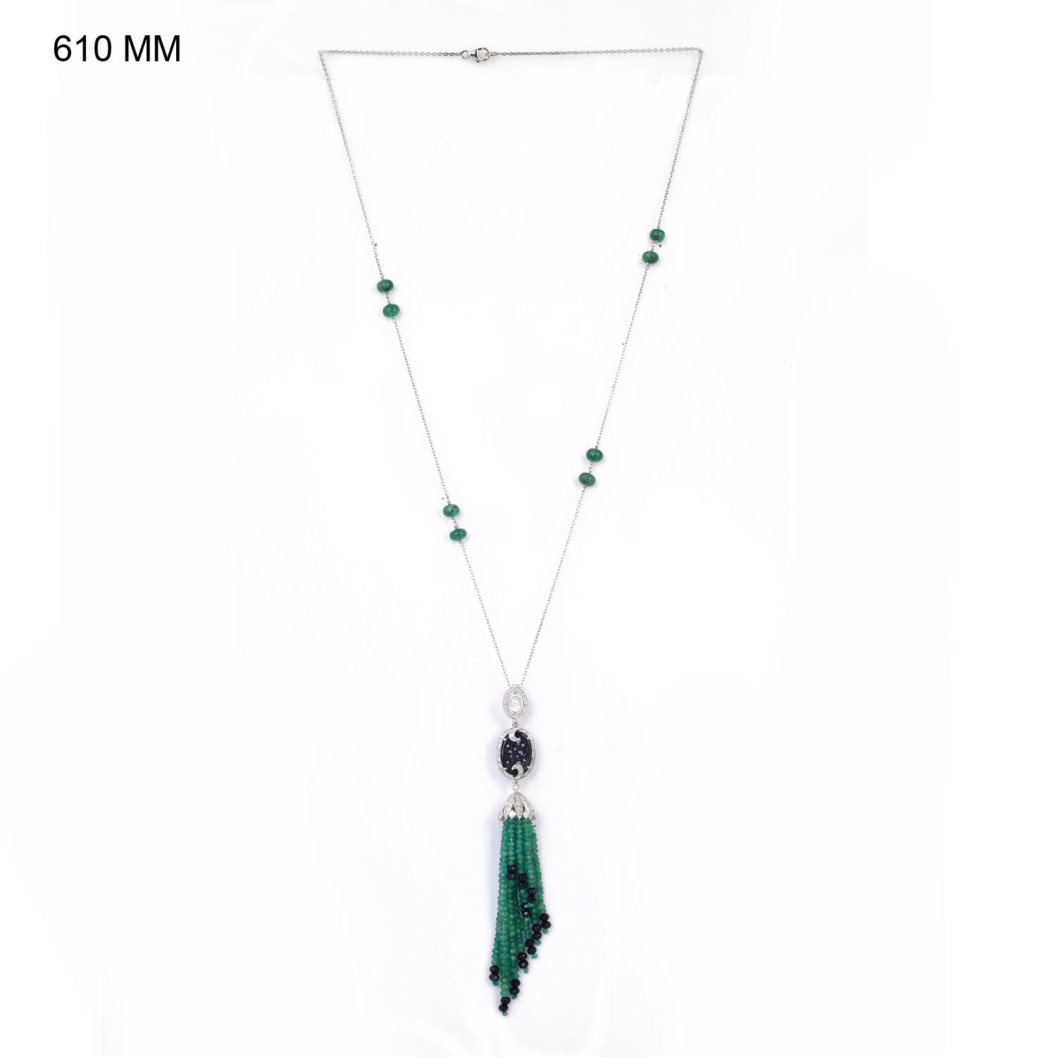 18k Gold Onyx Emerald Beaded Tassel Necklace Pave Diamond 925 For 2019 Beads & Pavé Necklaces (View 15 of 25)