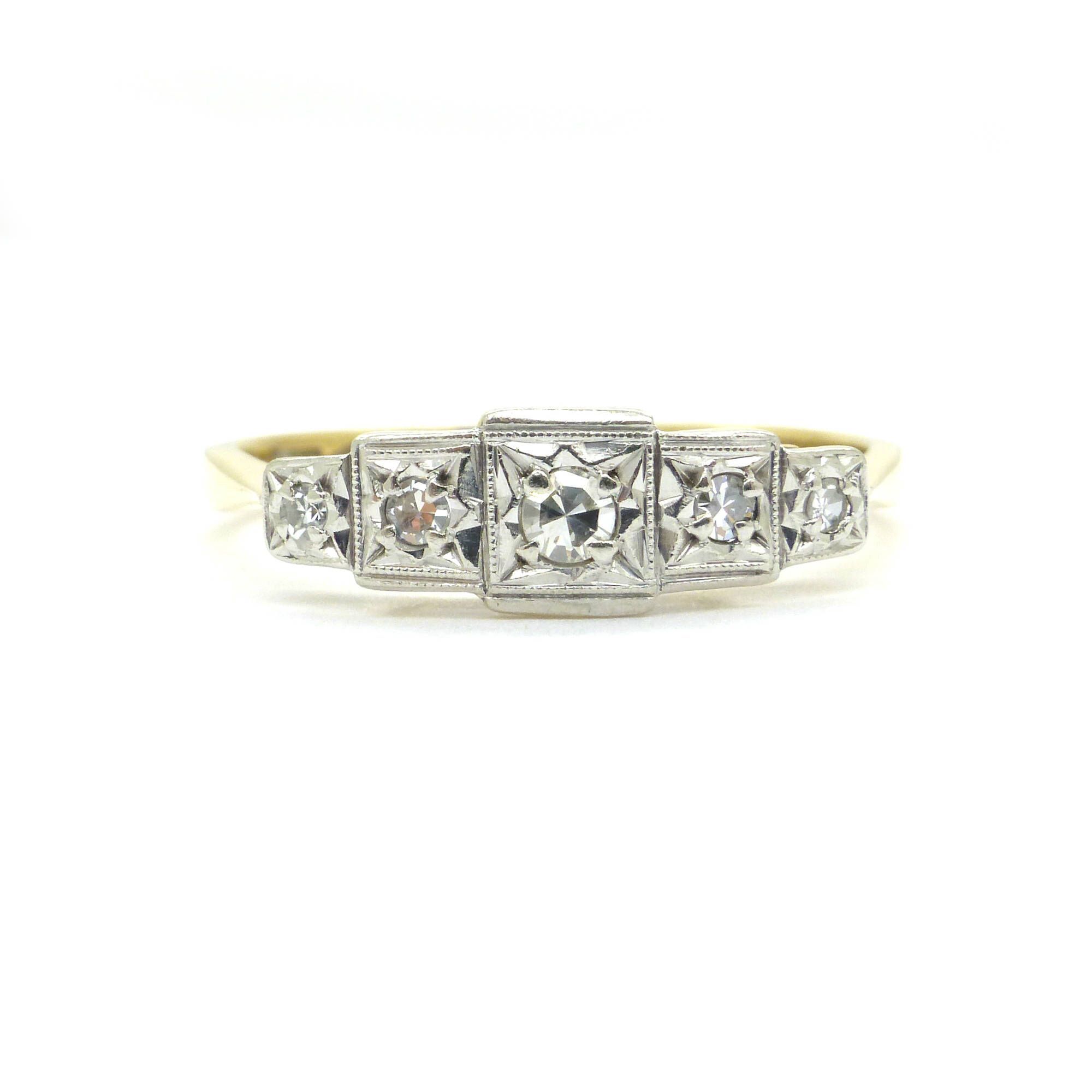 1920's Engagement Ring Art Deco 9ct Gold Platinum Diamond Pertaining To Recent Diamond Five Stone Anniversary Bands In Gold (View 21 of 25)