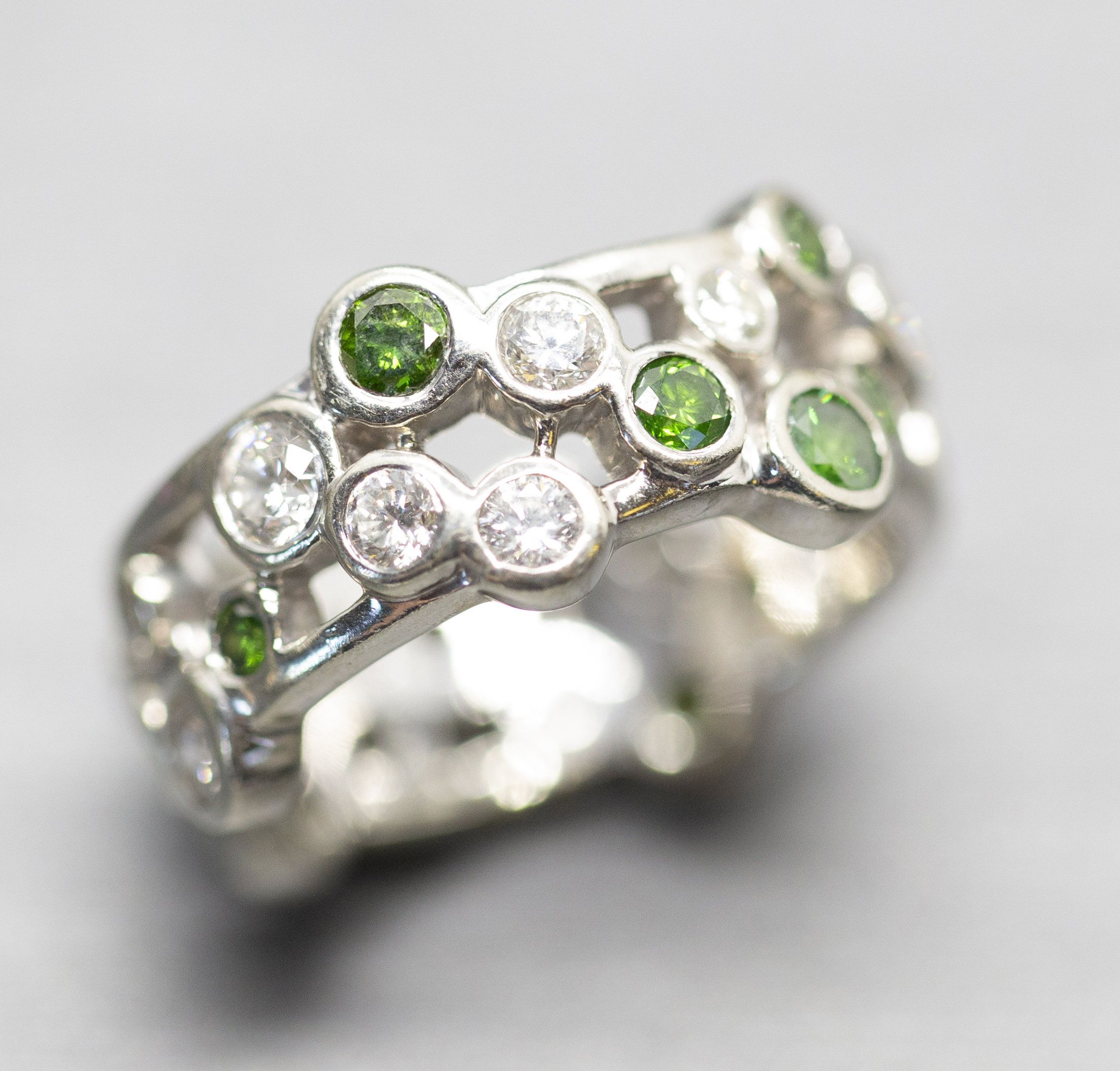2.13ctw Green And White Diamond Bubble Eternity Band Ring In 19k White Gold   (View 21 of 25)