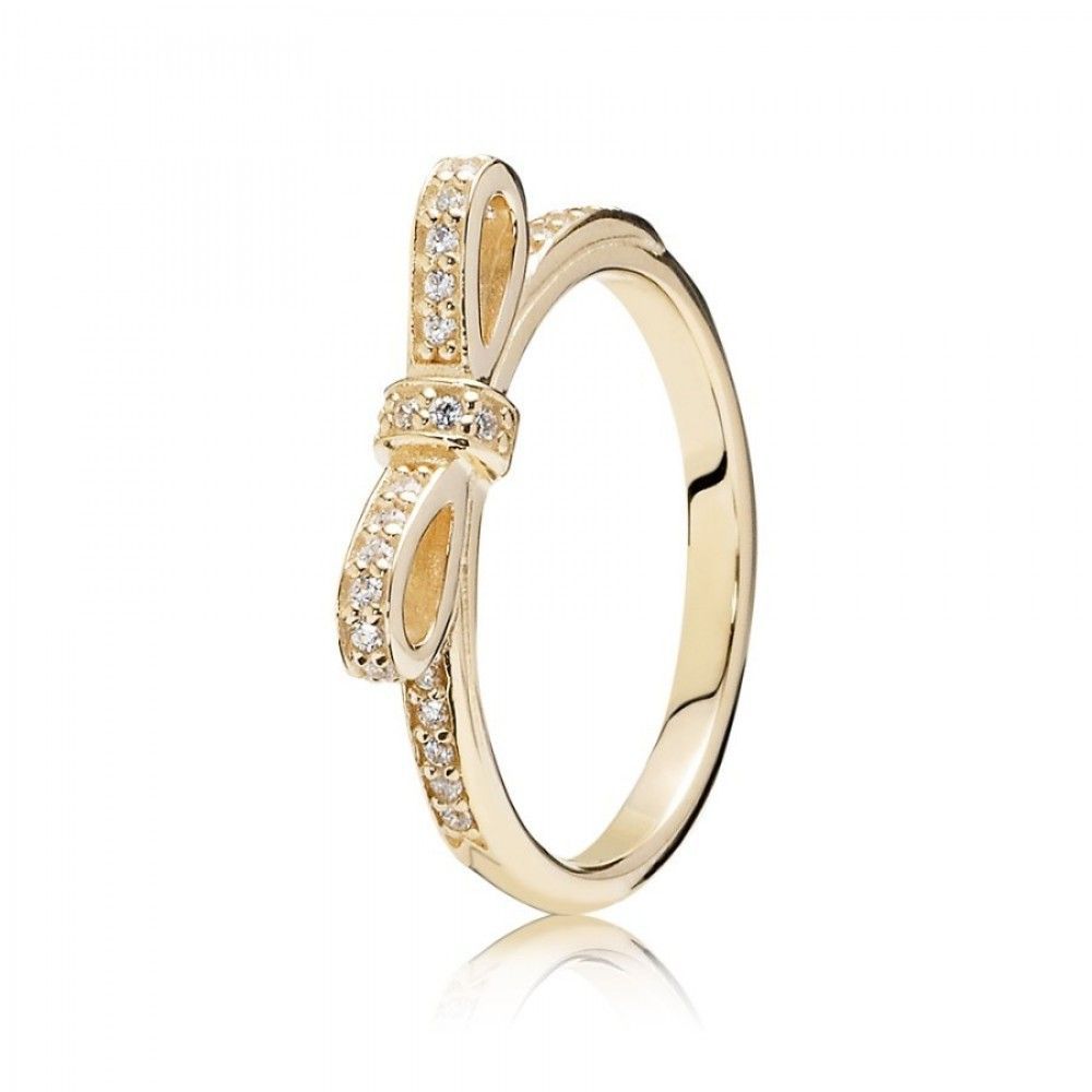 2019 的 Pandora 14ct Gold Delicate Bow Ring Set With Sparkling Cubic Within Latest Classic Bow Rings (View 1 of 25)