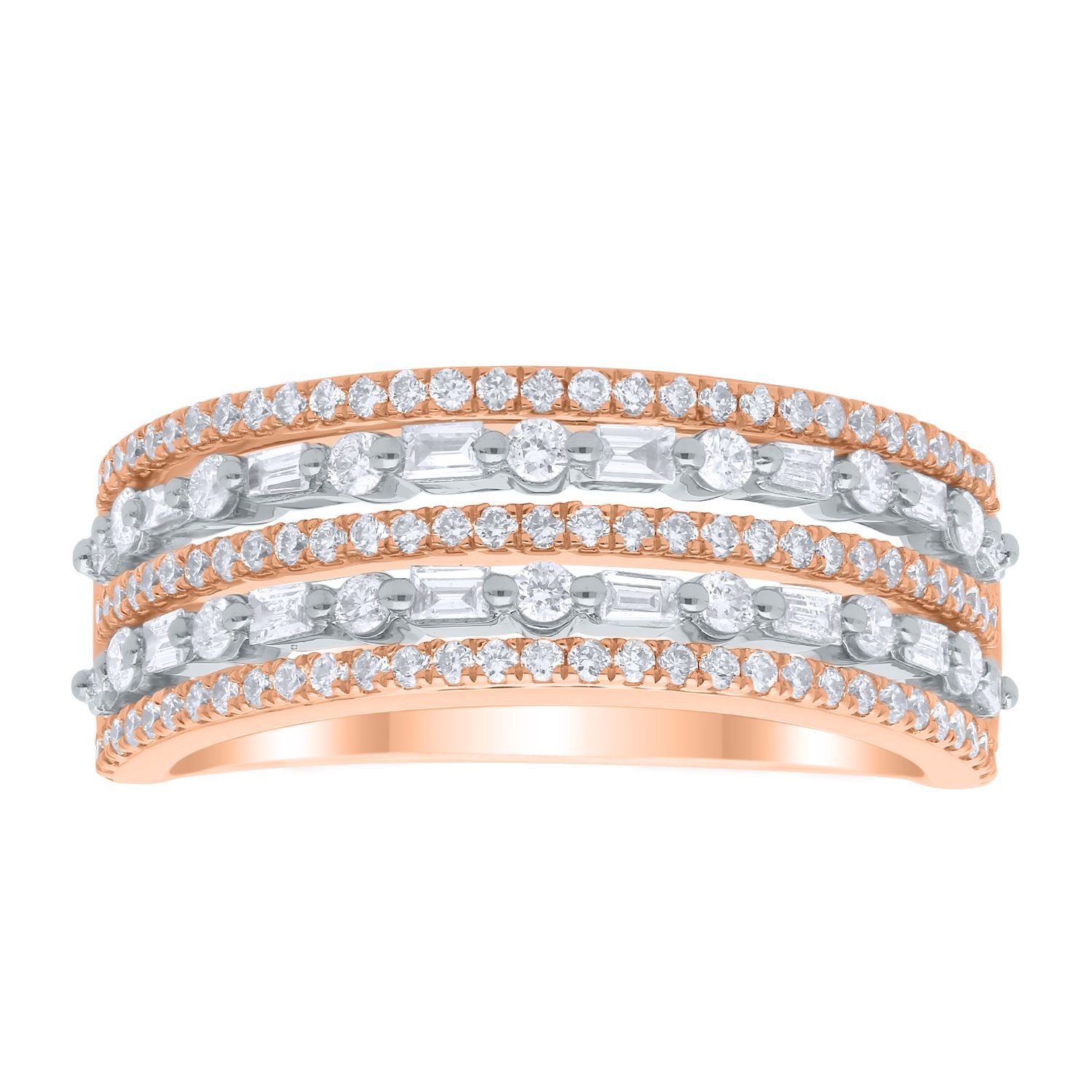 3/4 Ct. Tw 5 Row Anniversary Band With Alternating Round And Straight  Baguette Diamonds And Round Accent Diamonds In 14k White Gold – 2536220754t@ With Latest Baguette And Round Diamond Alternating Anniversary Bands In White Gold (Photo 25 of 25)