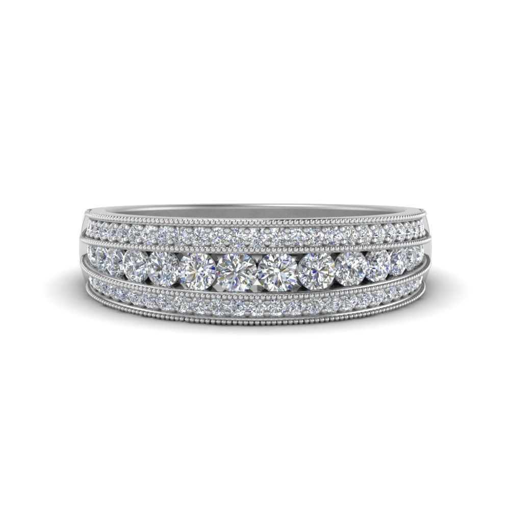3 Row Diamond Milgrain Band For Most Recently Released Diamond Seven Row Anniversary Rings In White Gold (View 10 of 25)